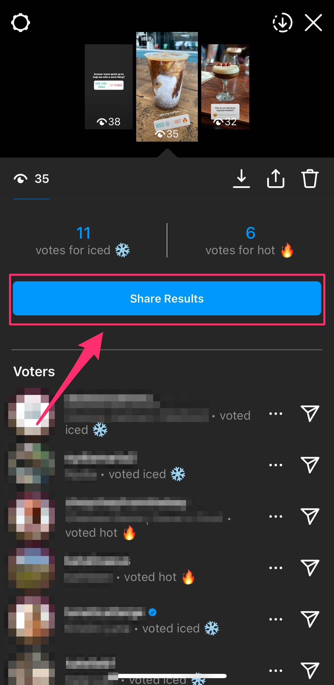 Screenshot of Instagram poll results