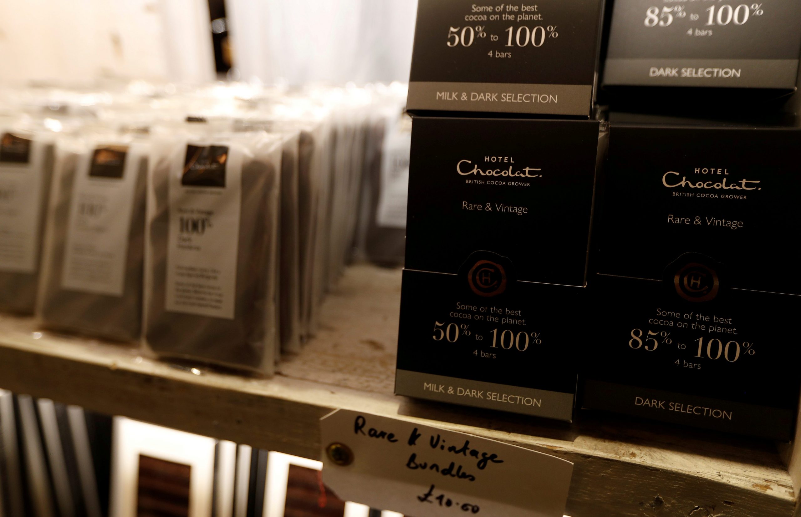FILE PHOTO: Hotel Chocolat products are seen on sale at Rabot 1745, in London, Britain December 1, 2017. Picture taken December 1, 2017.  REUTERS/Peter Nicholls