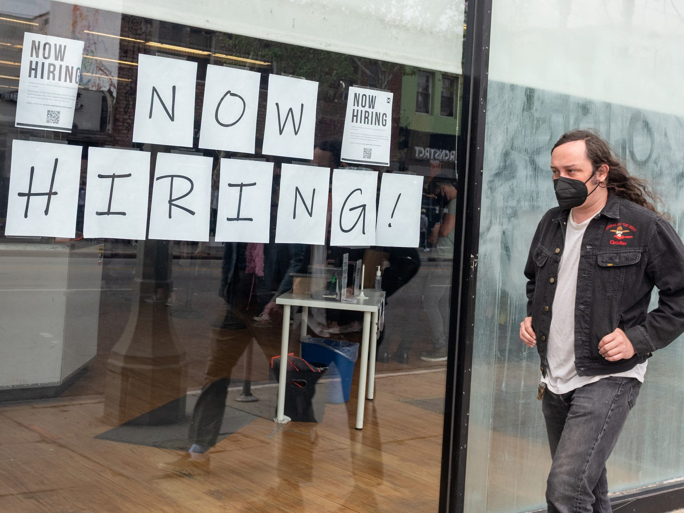 Now Hiring man with mask