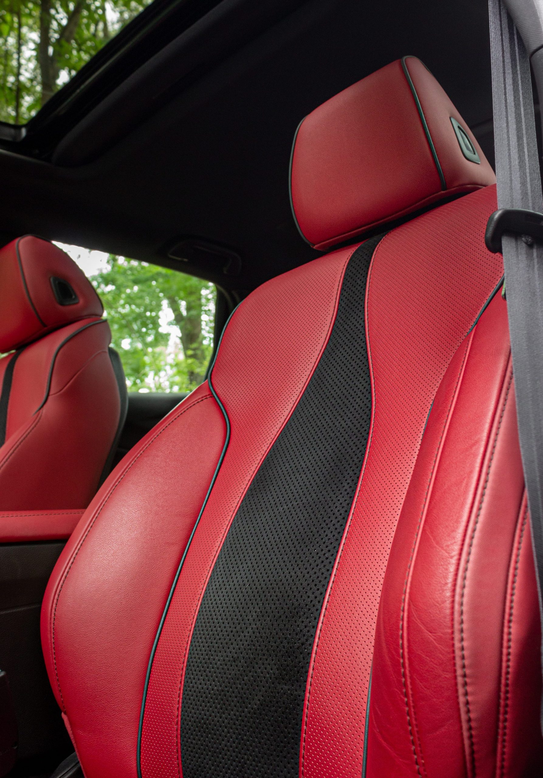 The 2021 Acura TLX A-Spec's red front seats.