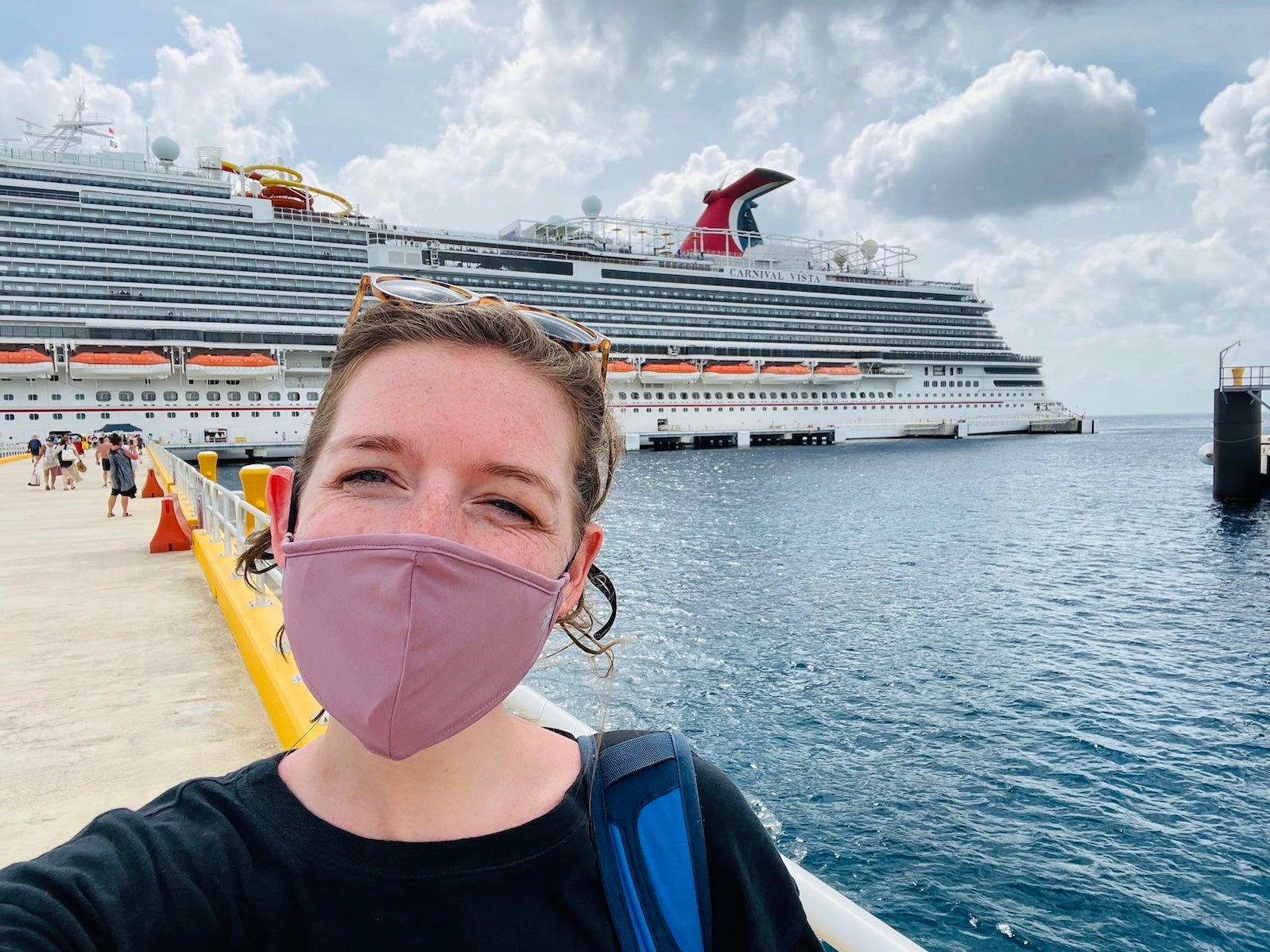 A masked selfie at the port in Cozumel, Mexico.