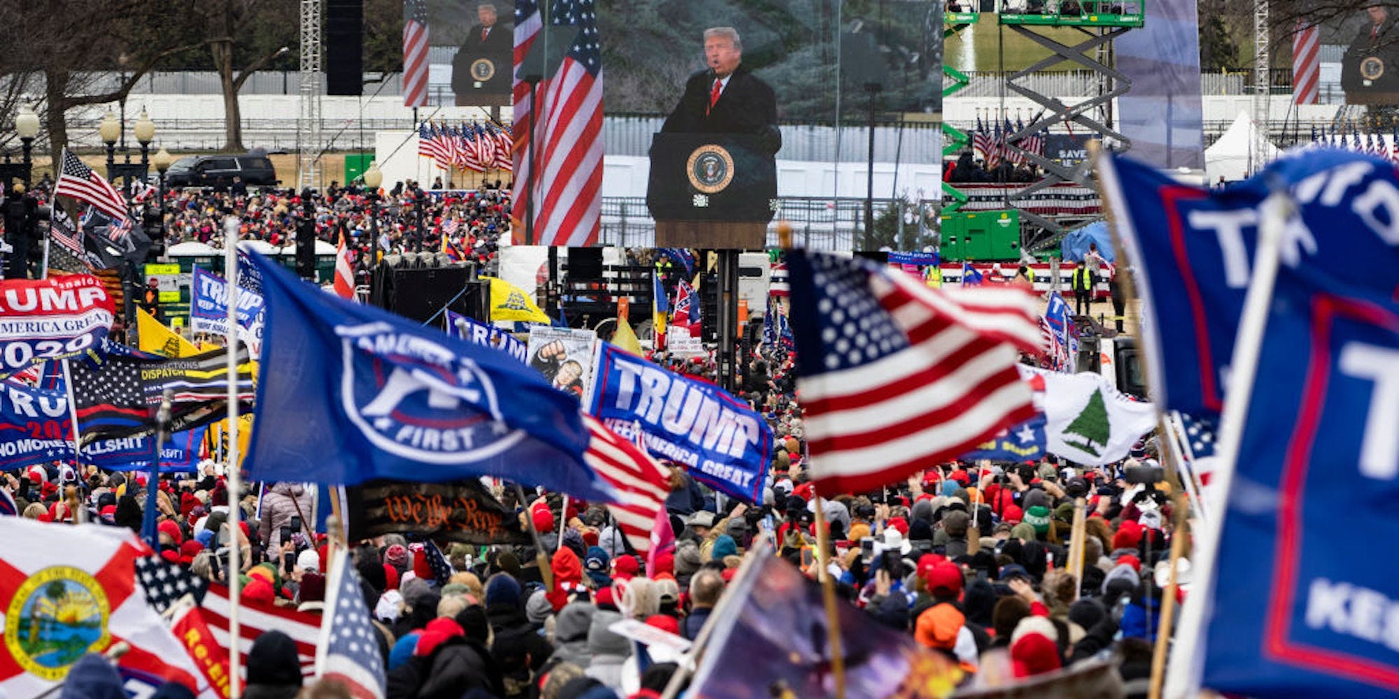 Trump on a screen at his January 6 rally.
