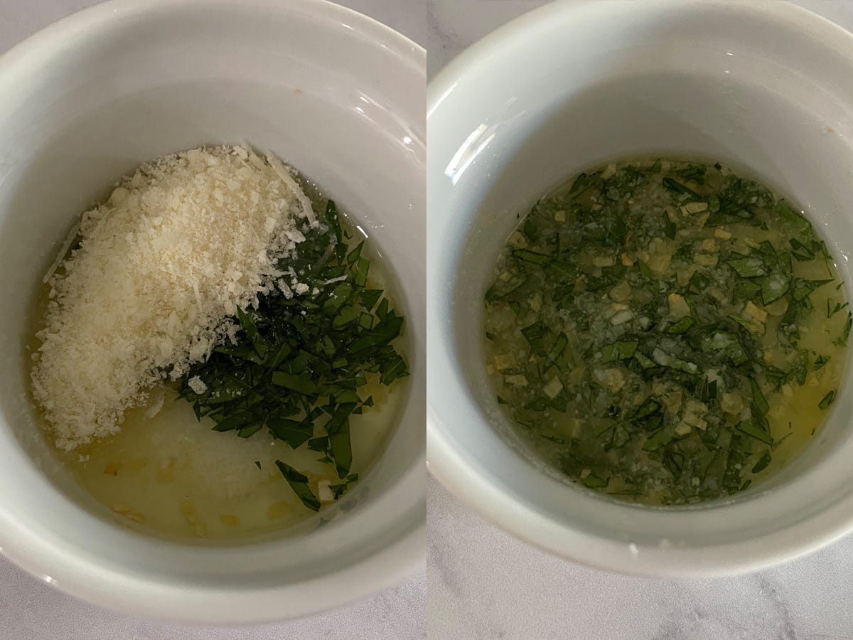 Parmesan cheese mixed with parsley, salt, garlic, and oil.