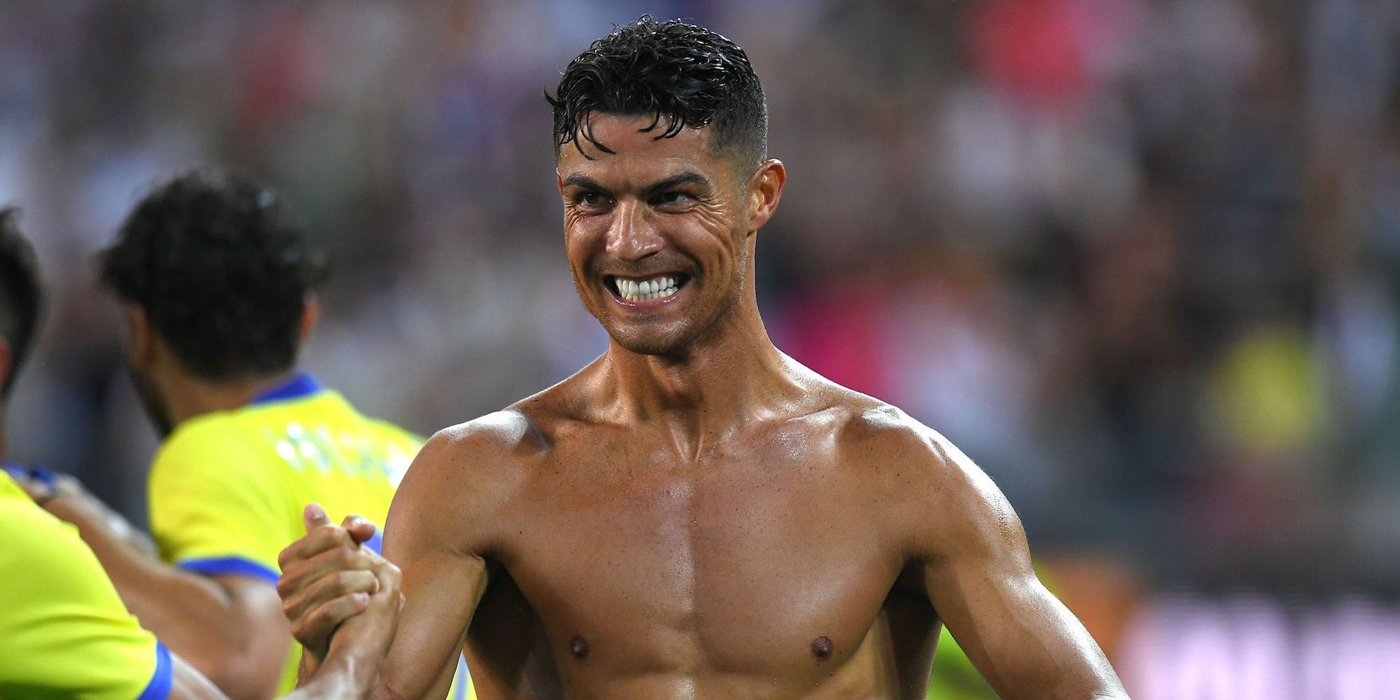 Cristiano Ronaldo of Juventus celebrates after scoring his team's third goal before the referee disallowed it during the Serie A match between Udinese Calcio v Juventus