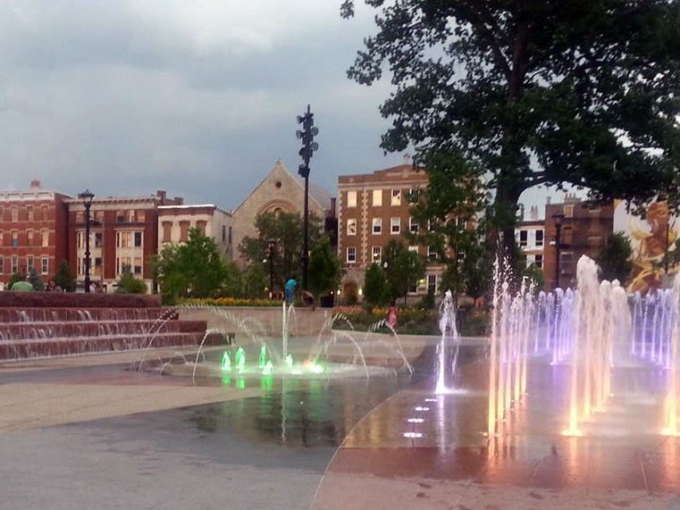 Washington park with colorful water features