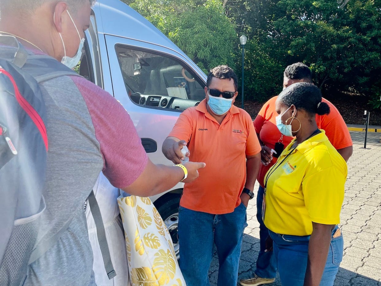 Our driver passed out hand sanitizer before the boarding the van.