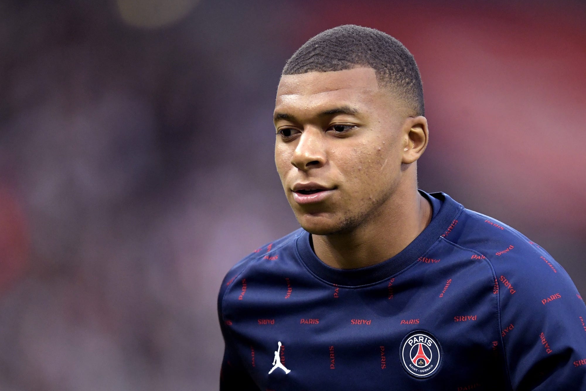 Kylian Mbappe of Paris Saint-Germain during the French L1 football match between Stade de Reims and Paris Saint-Germain at the Stade Auguste Delaune in Reims