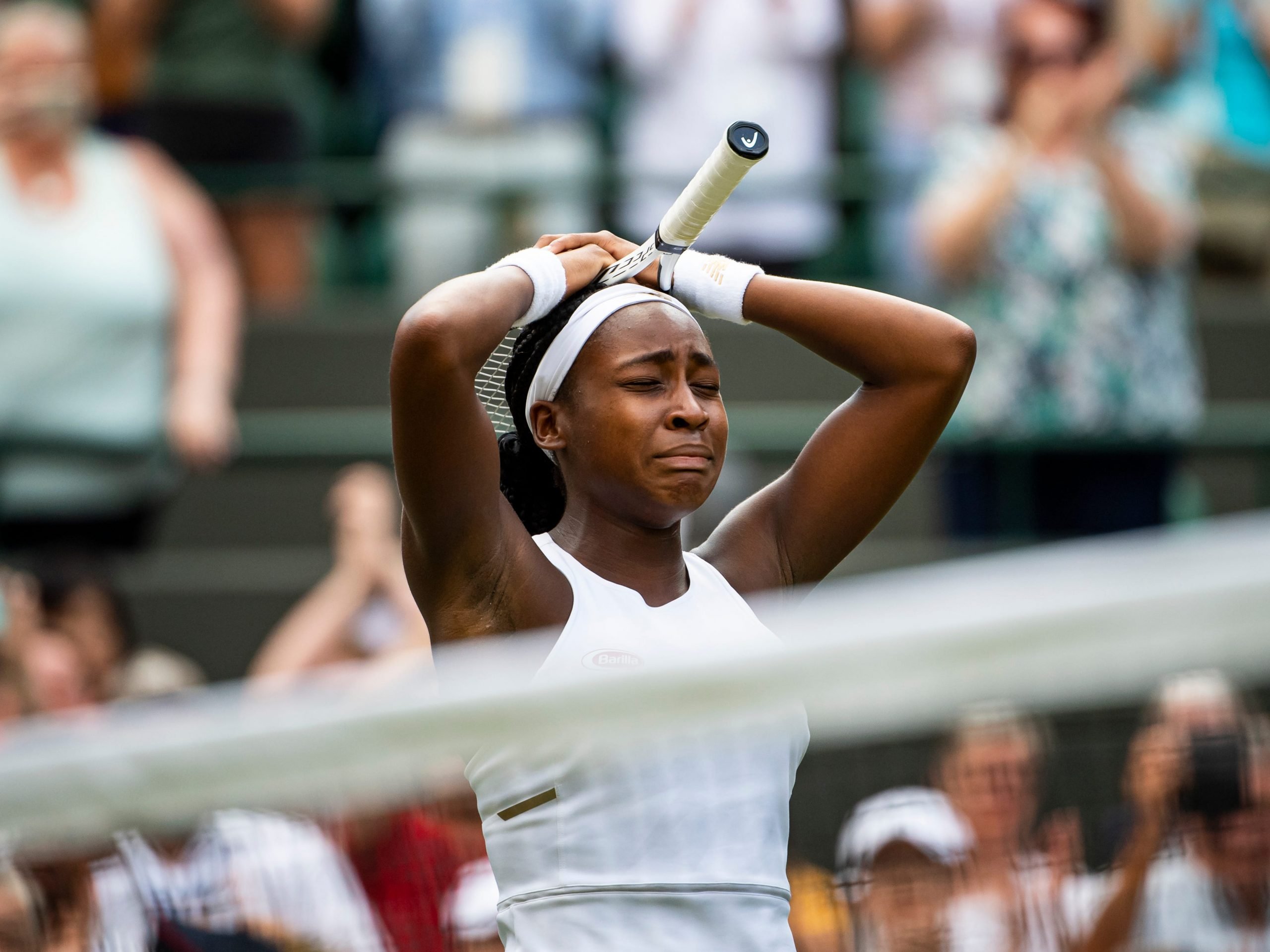 Coco Gauff cries after defeating Venus Williams at Wimbledon