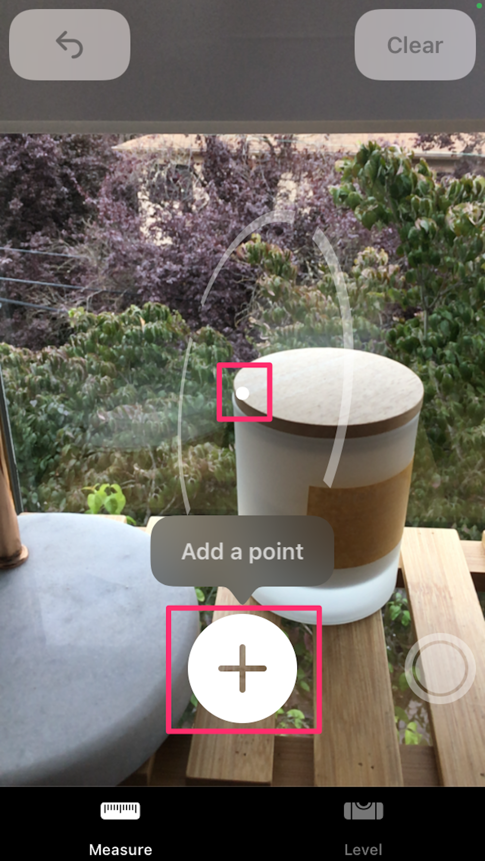 Screenshot of Measure screen to "Add a point"