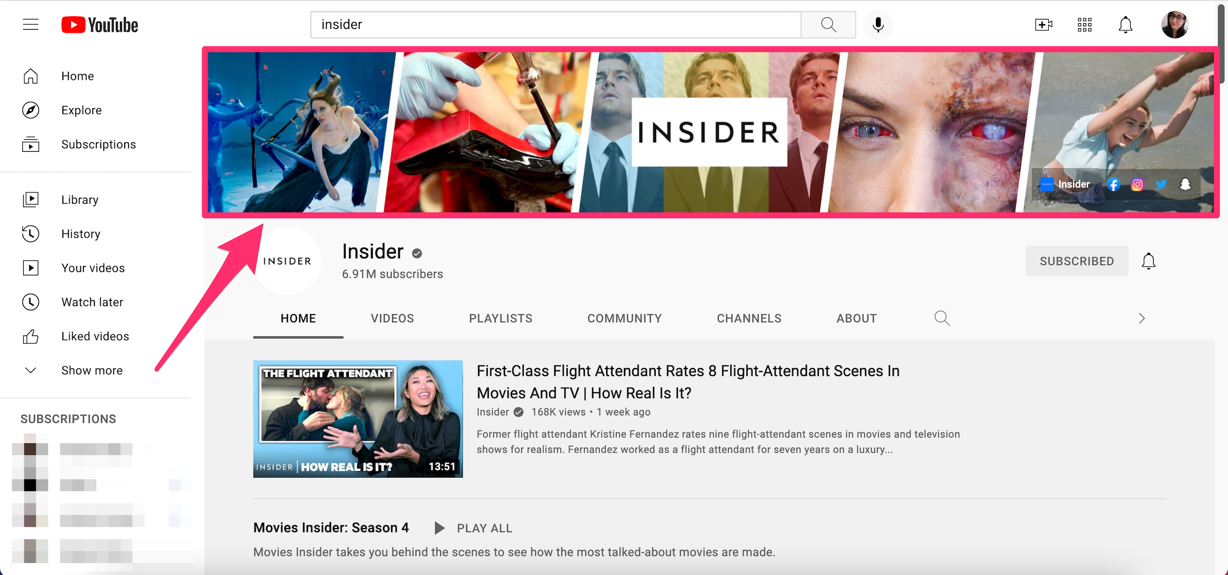 Screenshot of Insider YouTube channel banner