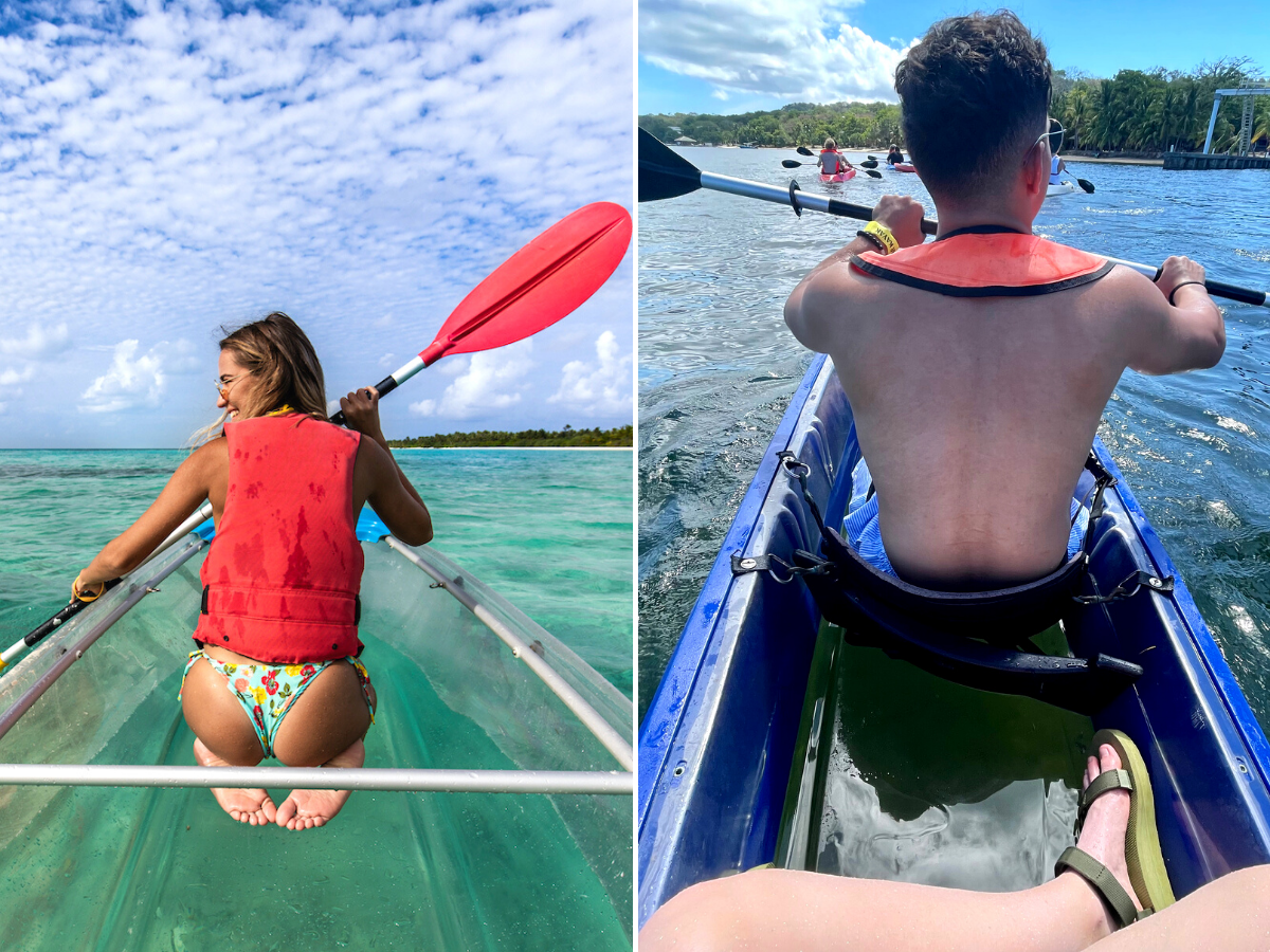 Side-by-side images of kayakers.