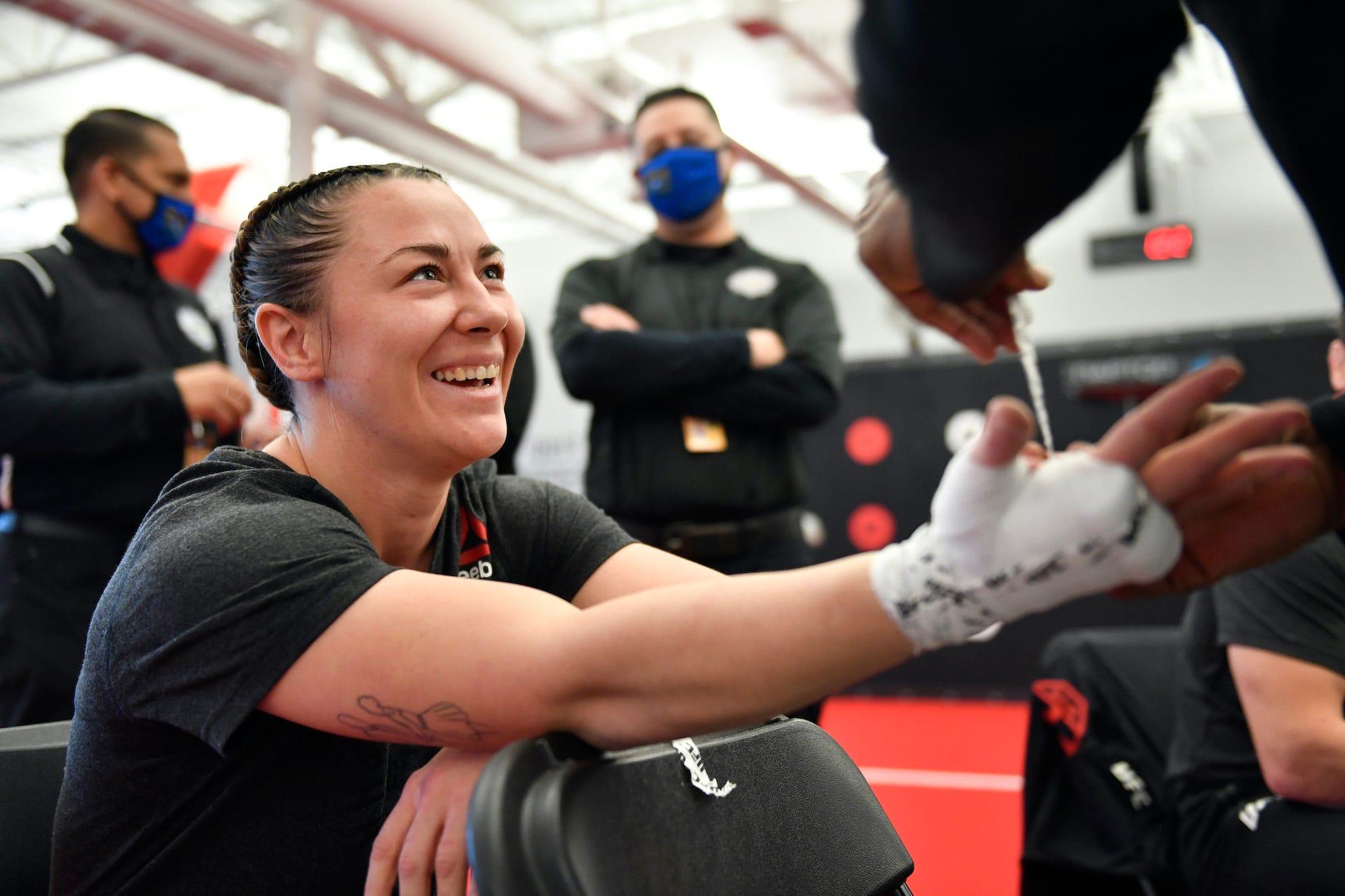 Molly McCann gets her hands wrapped ahead of her last UFC match earlier this year.