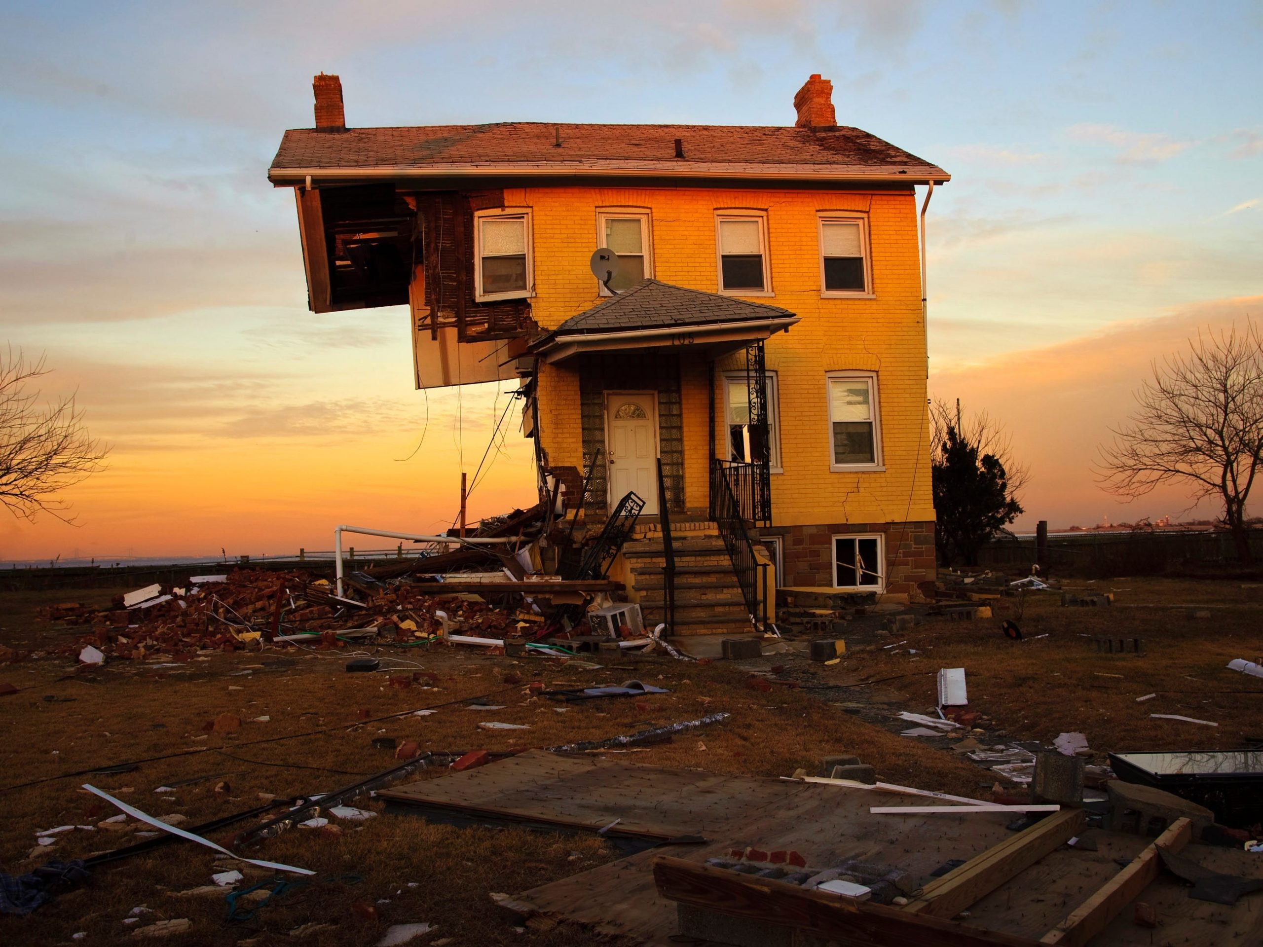 What is left of a house at 705 Front Street on Union Beach, New Jersey after Hurricane Sandy. Residents who lived near the water found many of their homes are either gone or condemned.