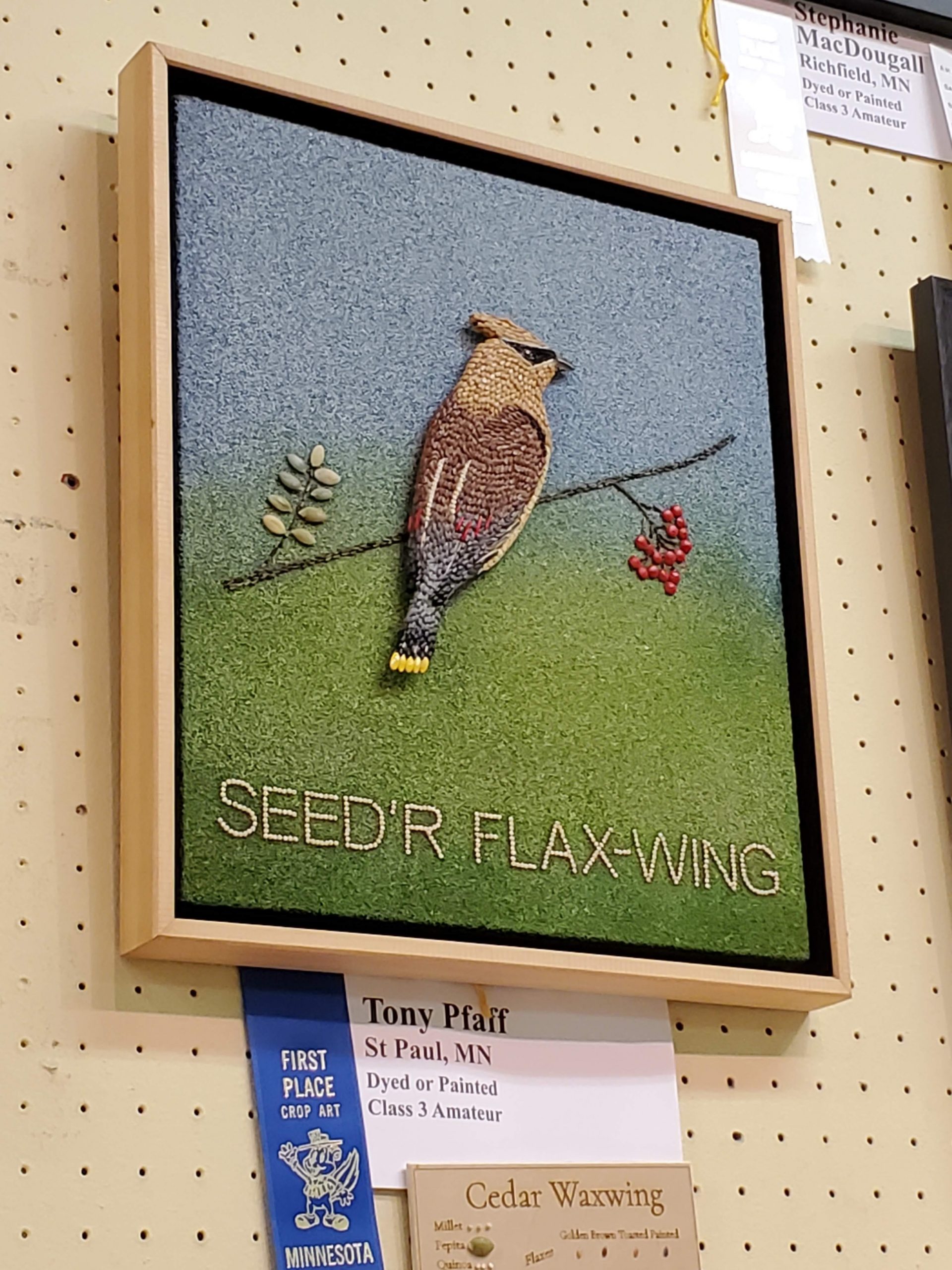 A bird over the word "Seed’r Flaxwing"