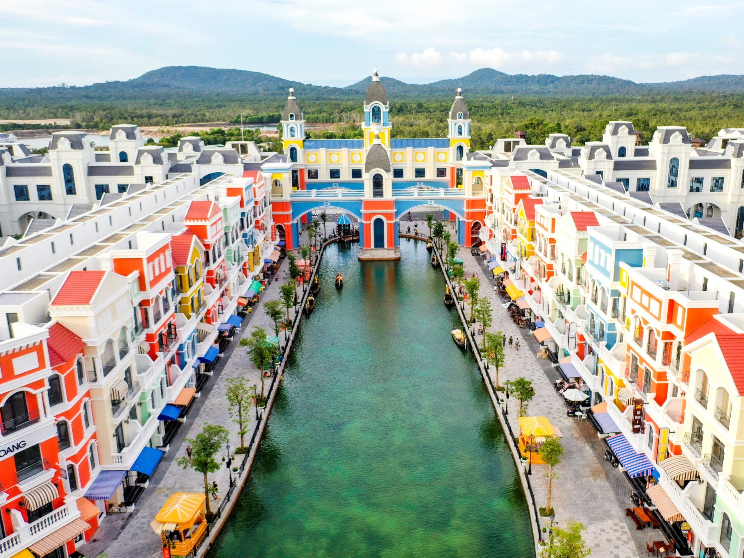 A canal in Vietnam is built up to look like Venice, replete with candy-colored storefronts.