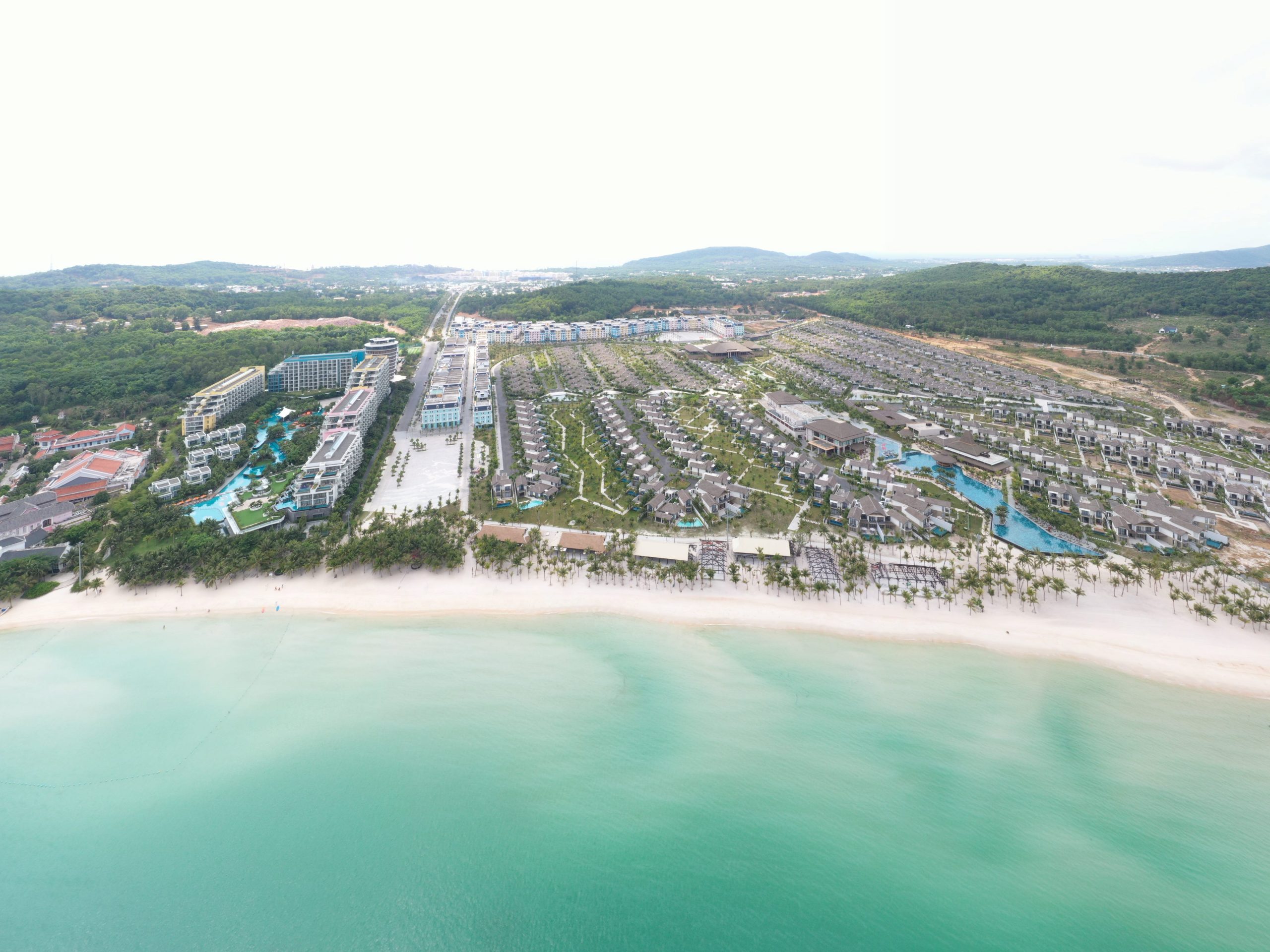 Rows of resorts and hotels built up on the beach in Vietnam