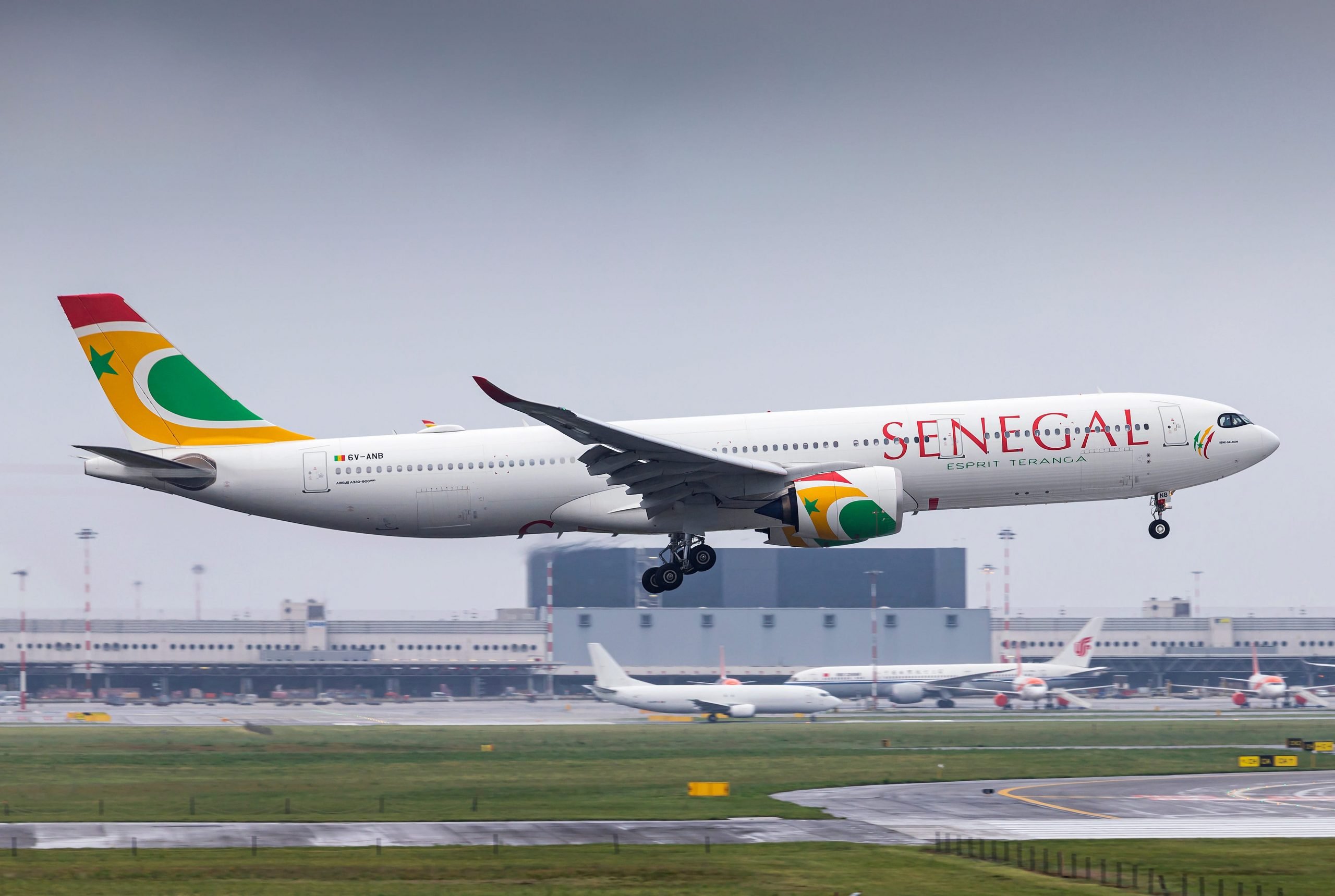 Milan Malpensa Airport (Lombardia, Italy) - May 2020 - Landing of Airbus 330-900 Air Senegal