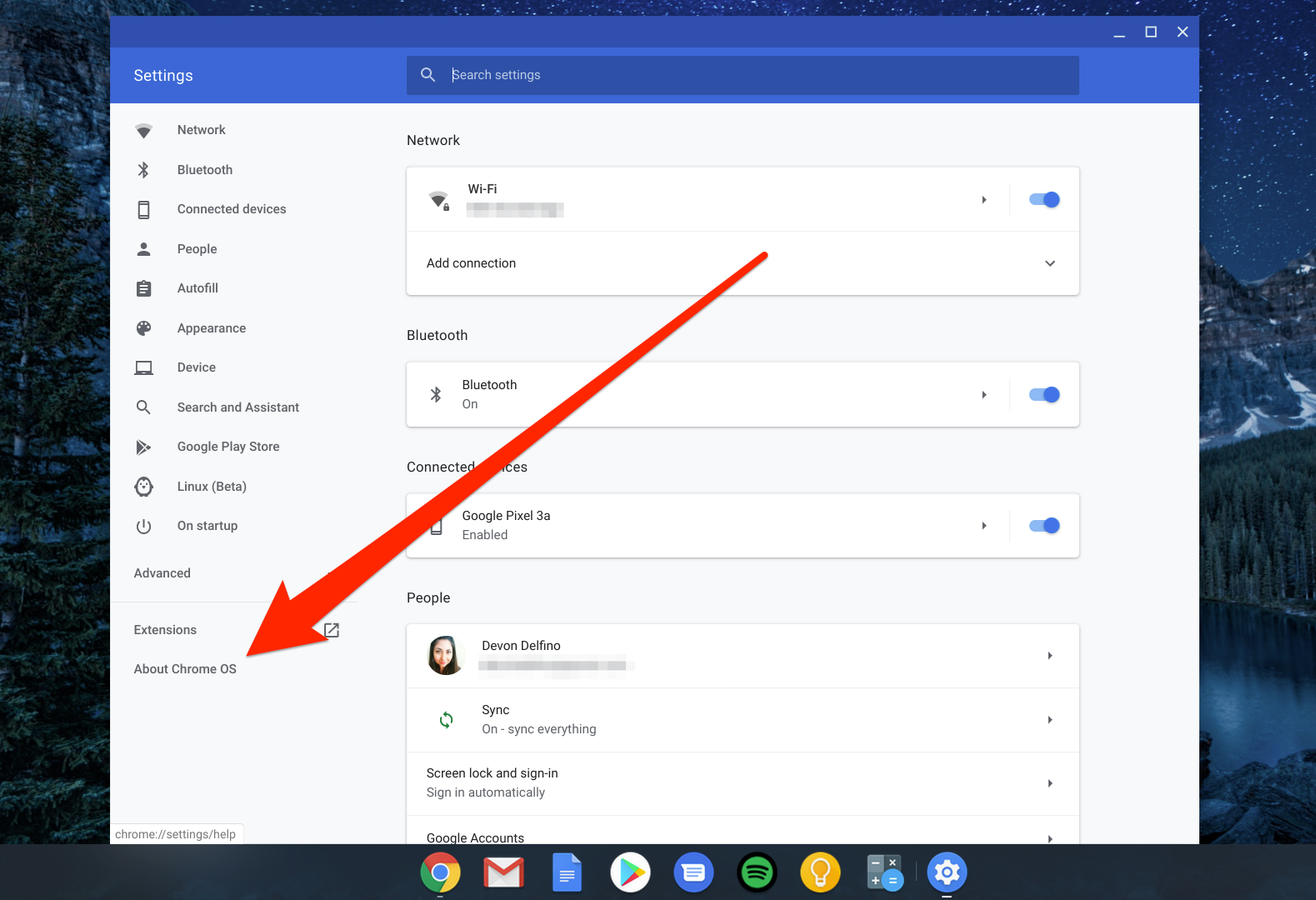 Screenshot of Chromebook Settings "About Chrome OS" button