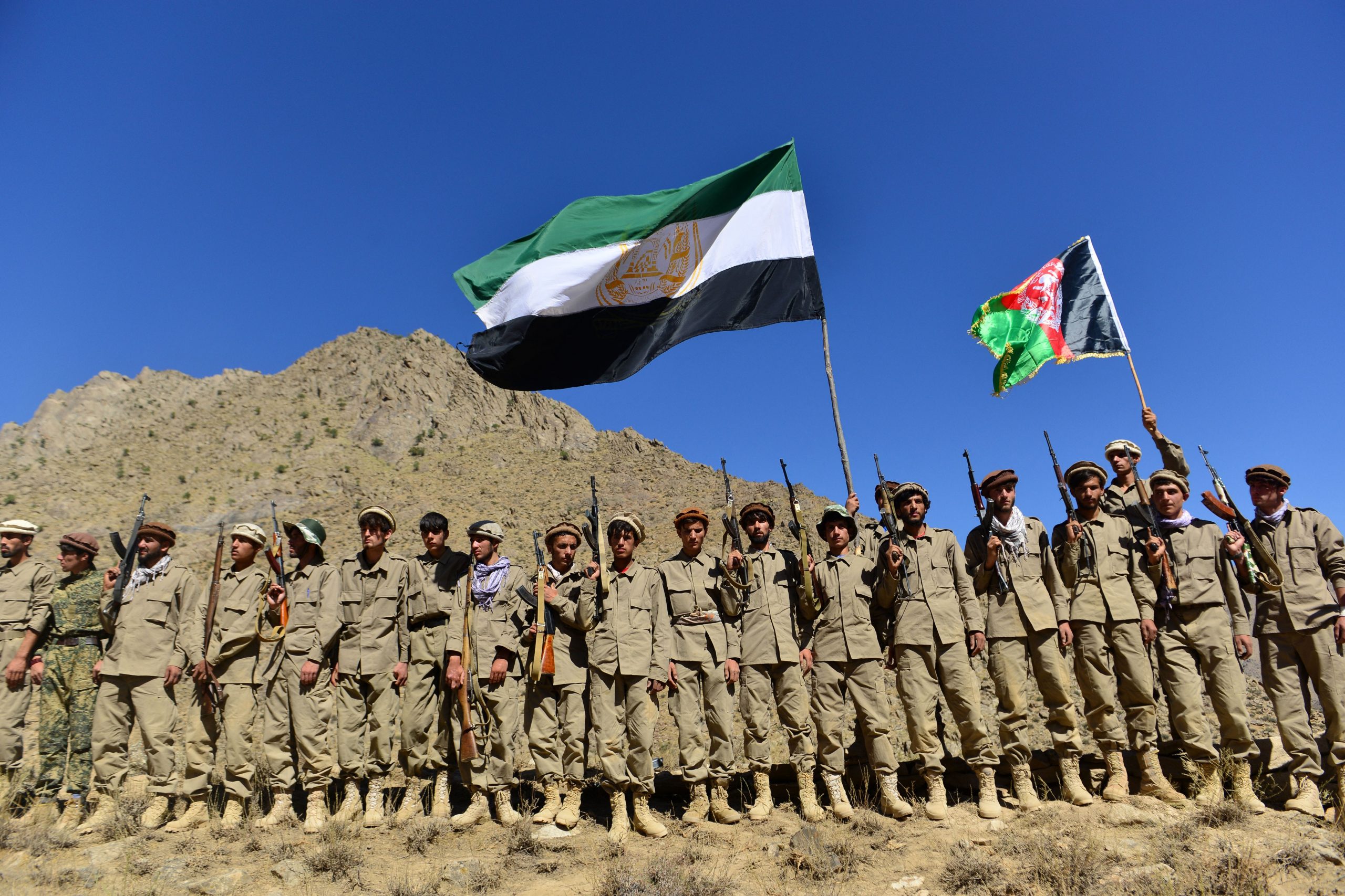 Afghan resistance movement and anti-Taliban uprising forces take part in a military training at Malimah area of Dara district in Panjshir province on September 2, 2021 as the valley remains the last major holdout of anti-Taliban forces