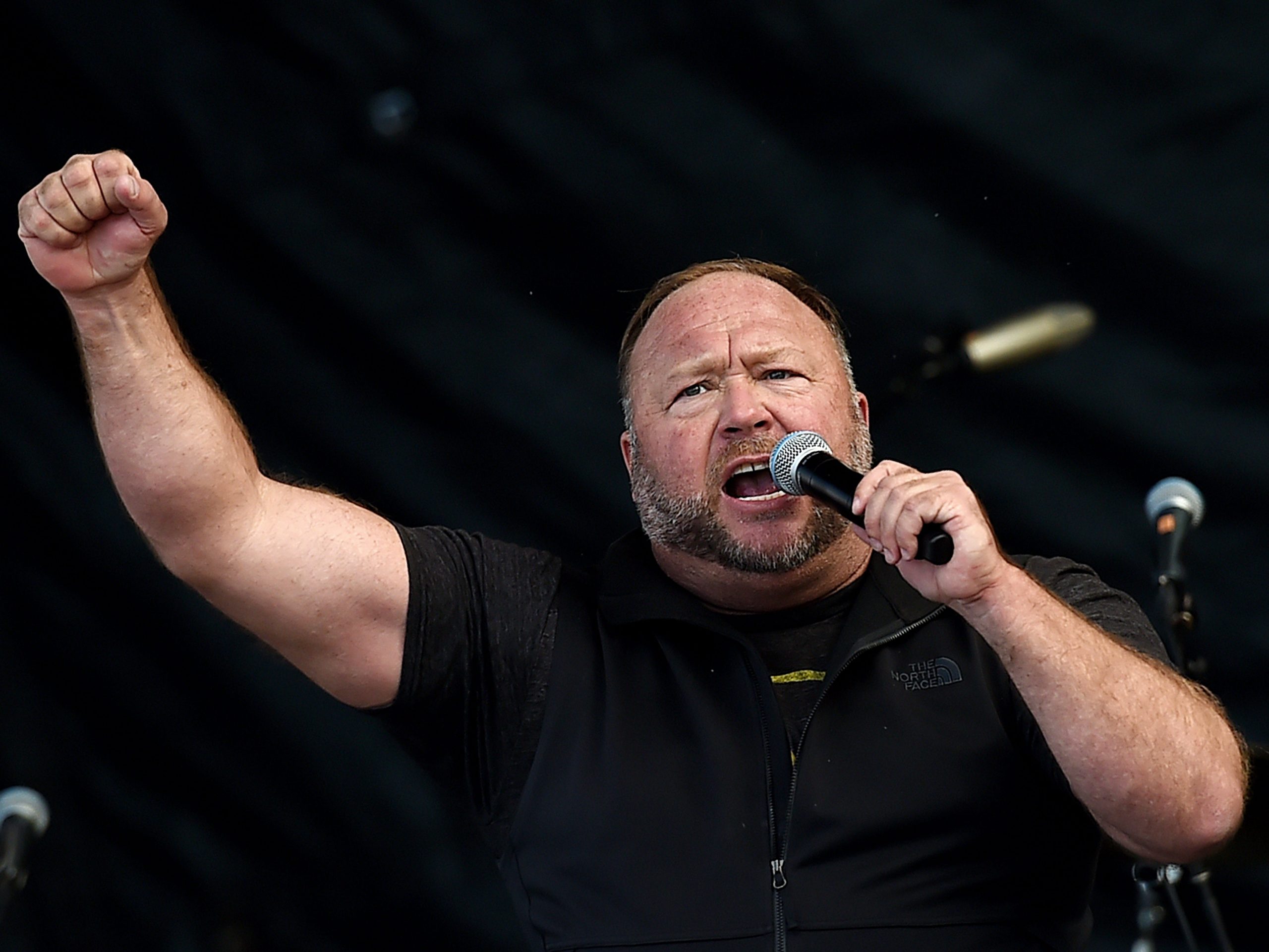 US far-right radio show Alex Jones speaks to supporters of US President Donald Trump as they demonstrate in Washington, DC, on December 12, 2020, to protest the 2020 election.