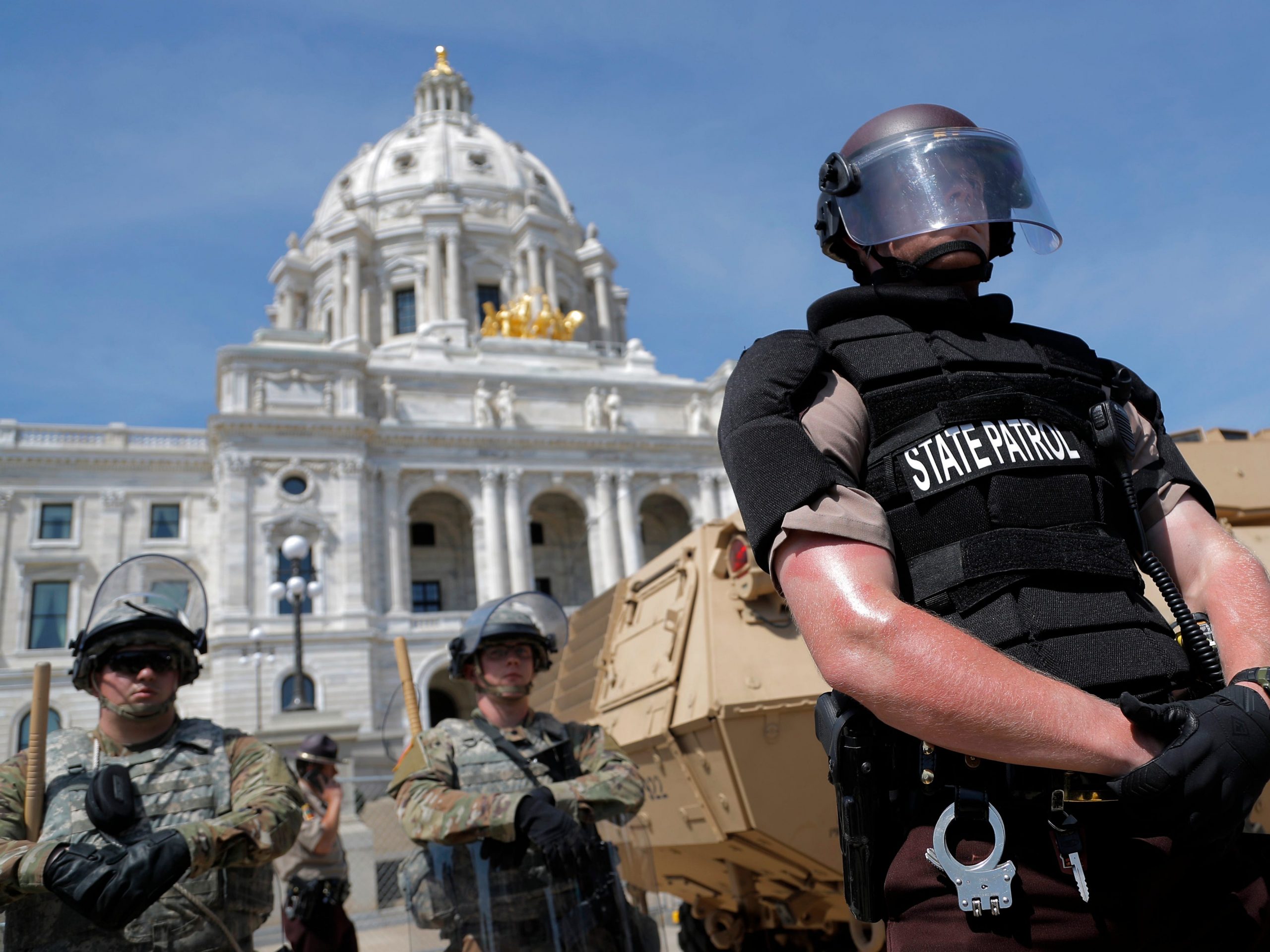 National Guard and state police guard the Minnesota statehouse Sunday, May 31, 2020, in St Paul, Minn.