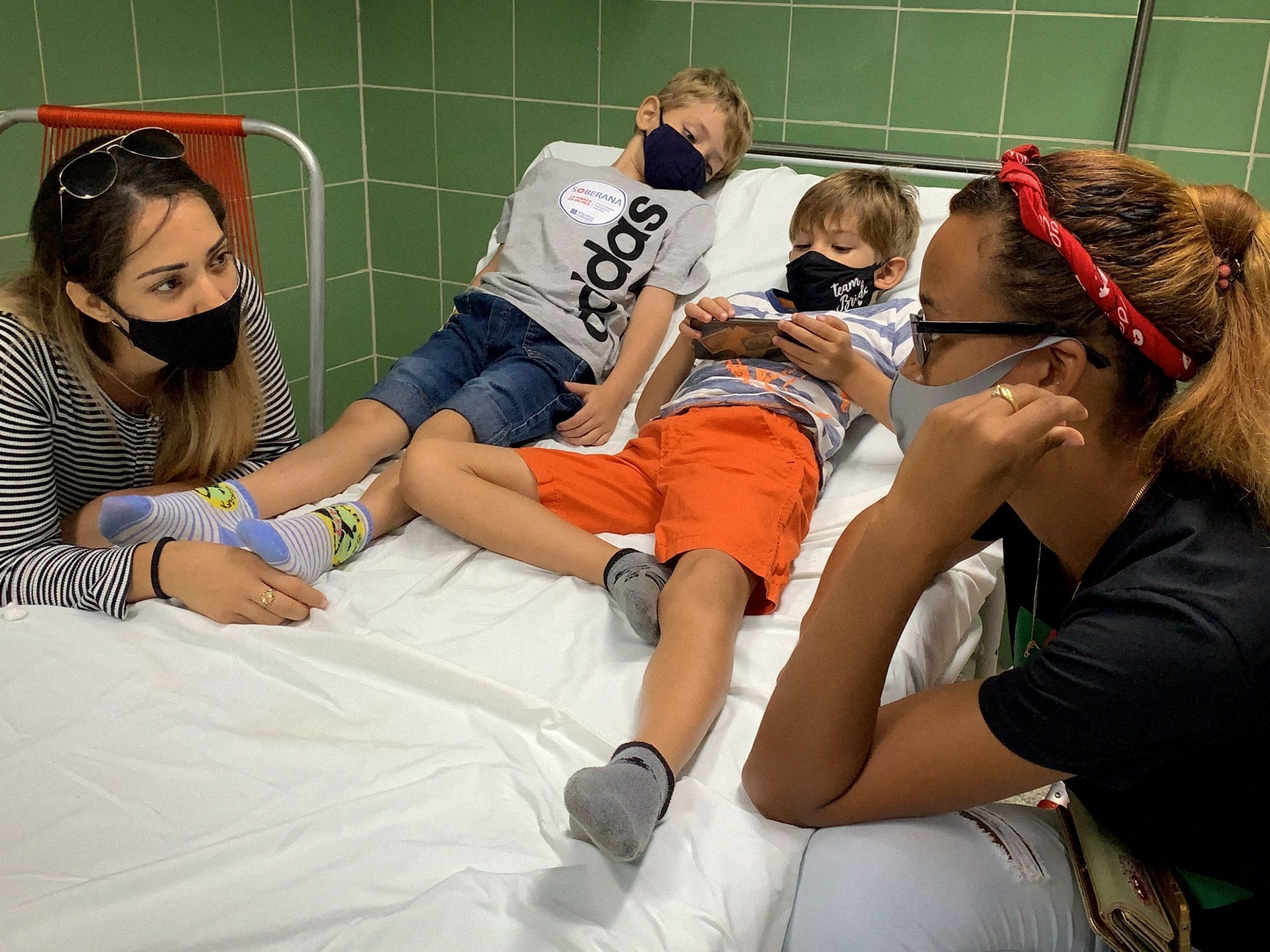Children remain under observation after being vaccinated against COVID-19 with Cuban vaccine Soberana Plus, on August 24, 2021 at Juan Manuel Marquez hospital in Havana, as part of the vaccine study in children and adolescents.