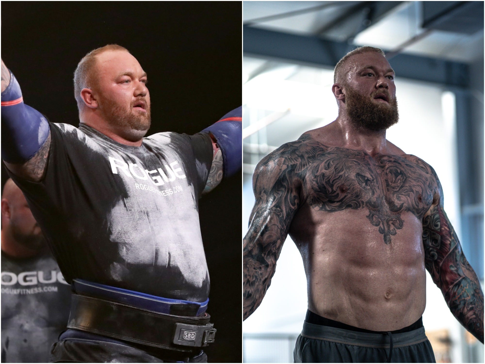 Hafthor Bjornsson before and after losing weight.