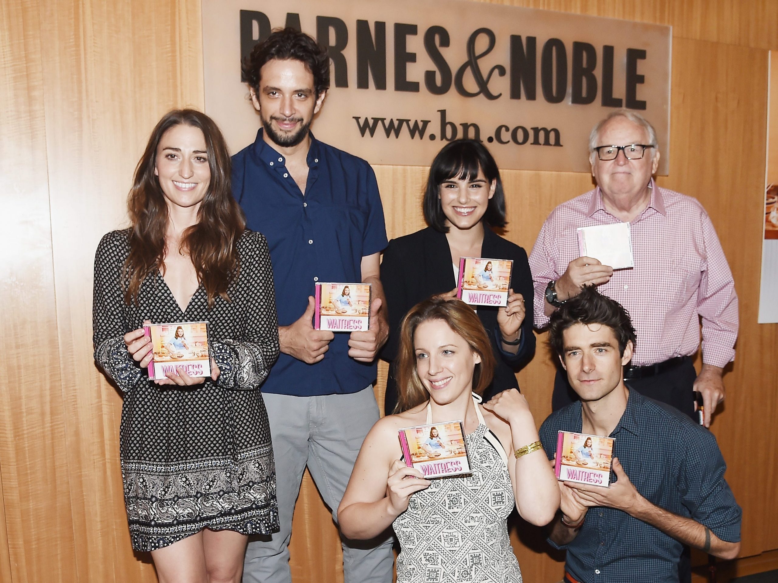 Sara Bareilles, Nick Cordero, Jessie Mueller, Molly Hager, Drew Gehling and Dakin Matthews attends Cast of "Waitress" performs songs from the Original Broadway Cast Recording at Barnes & Noble, 86th & Lexington on August 23, 2016 in New York City.