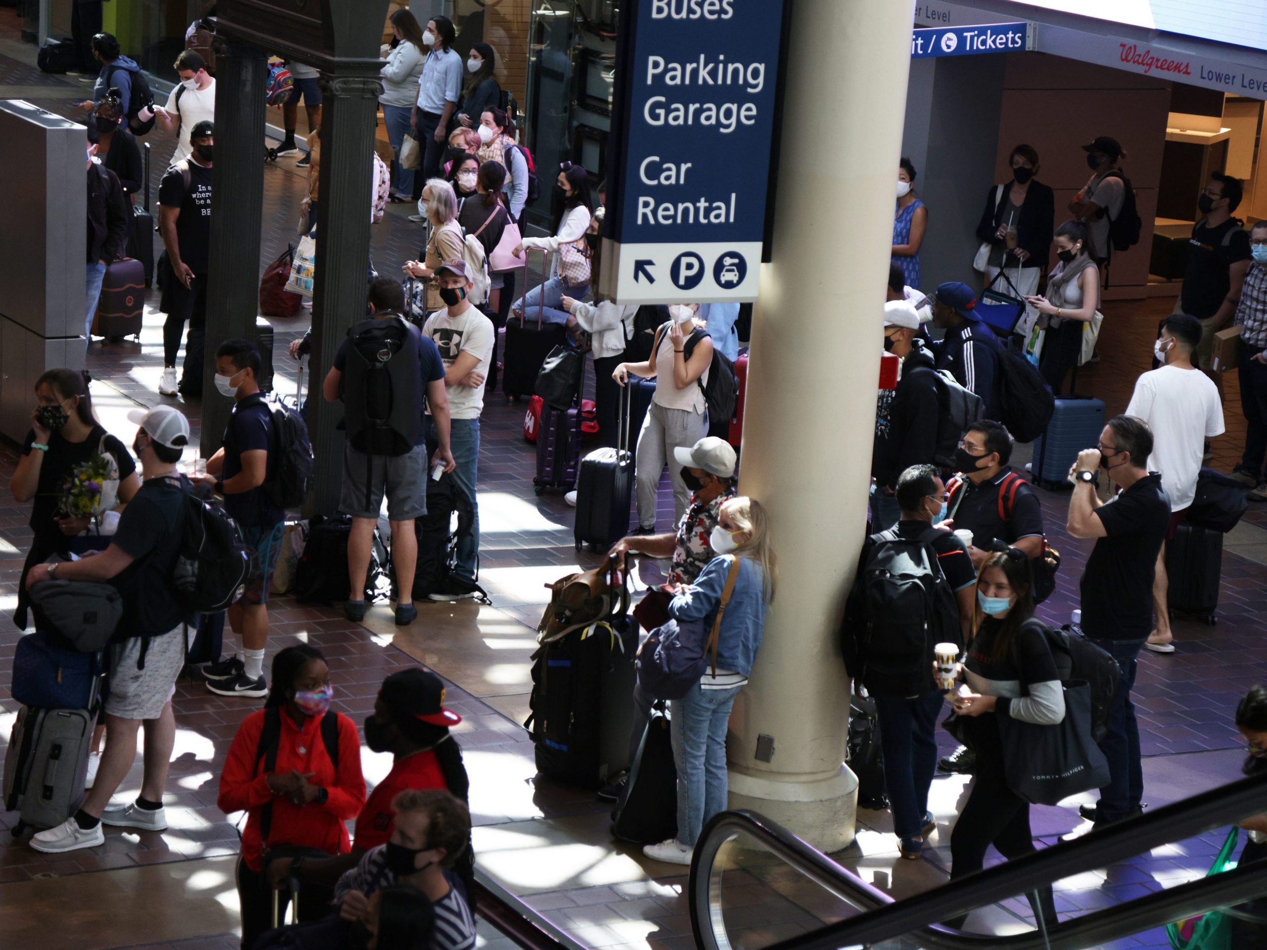 Passengers wait at the concourse of Union Station September 3, 2021 in Washington, DC, as the CDC warned that the unvaccinated should stay home.