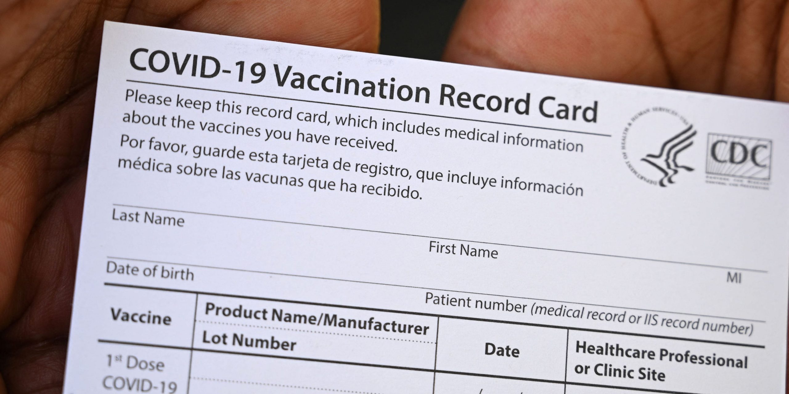 Blank COVID-19 vaccine card