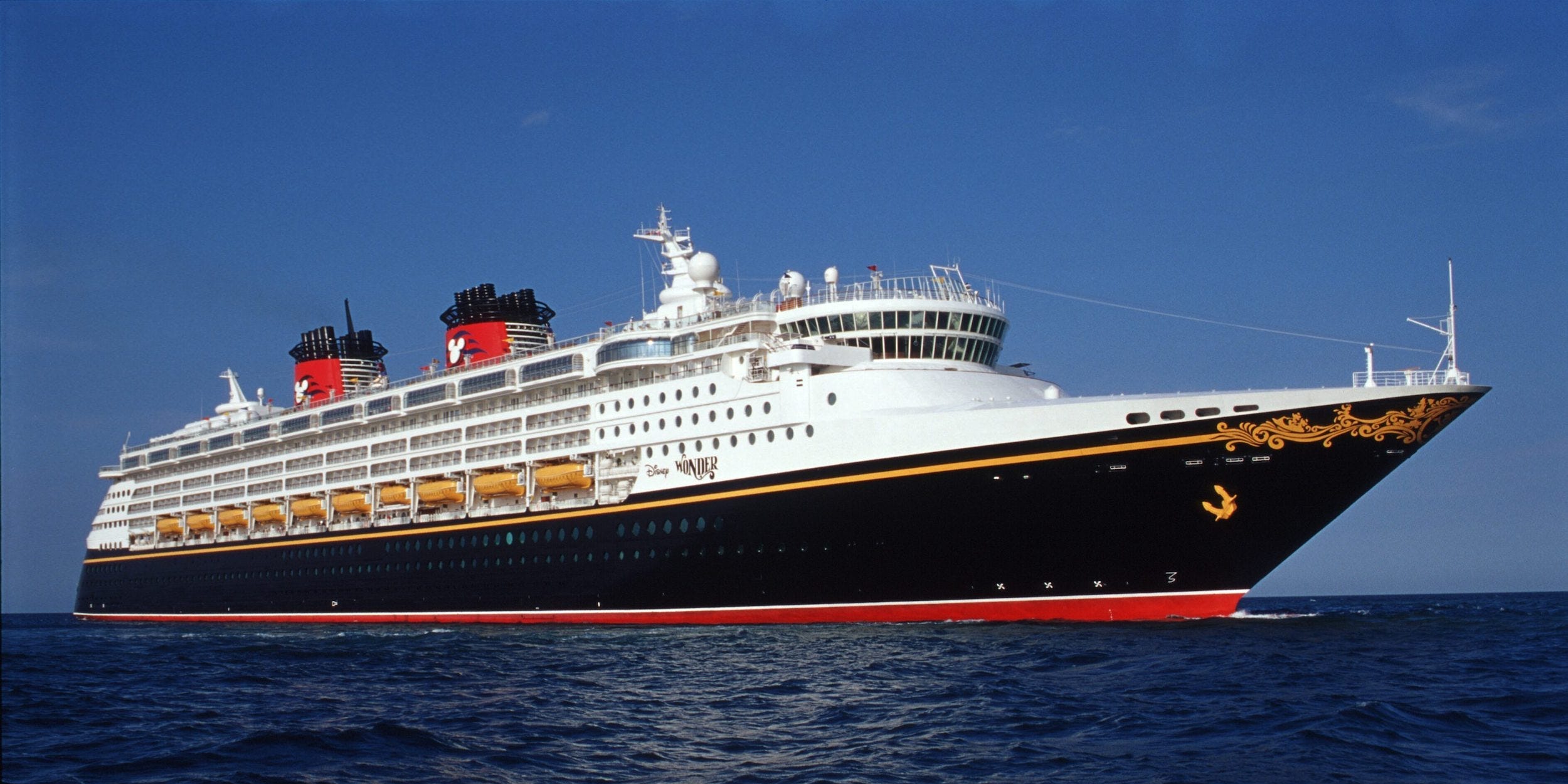 the Disney Wonder cruise ship at sea