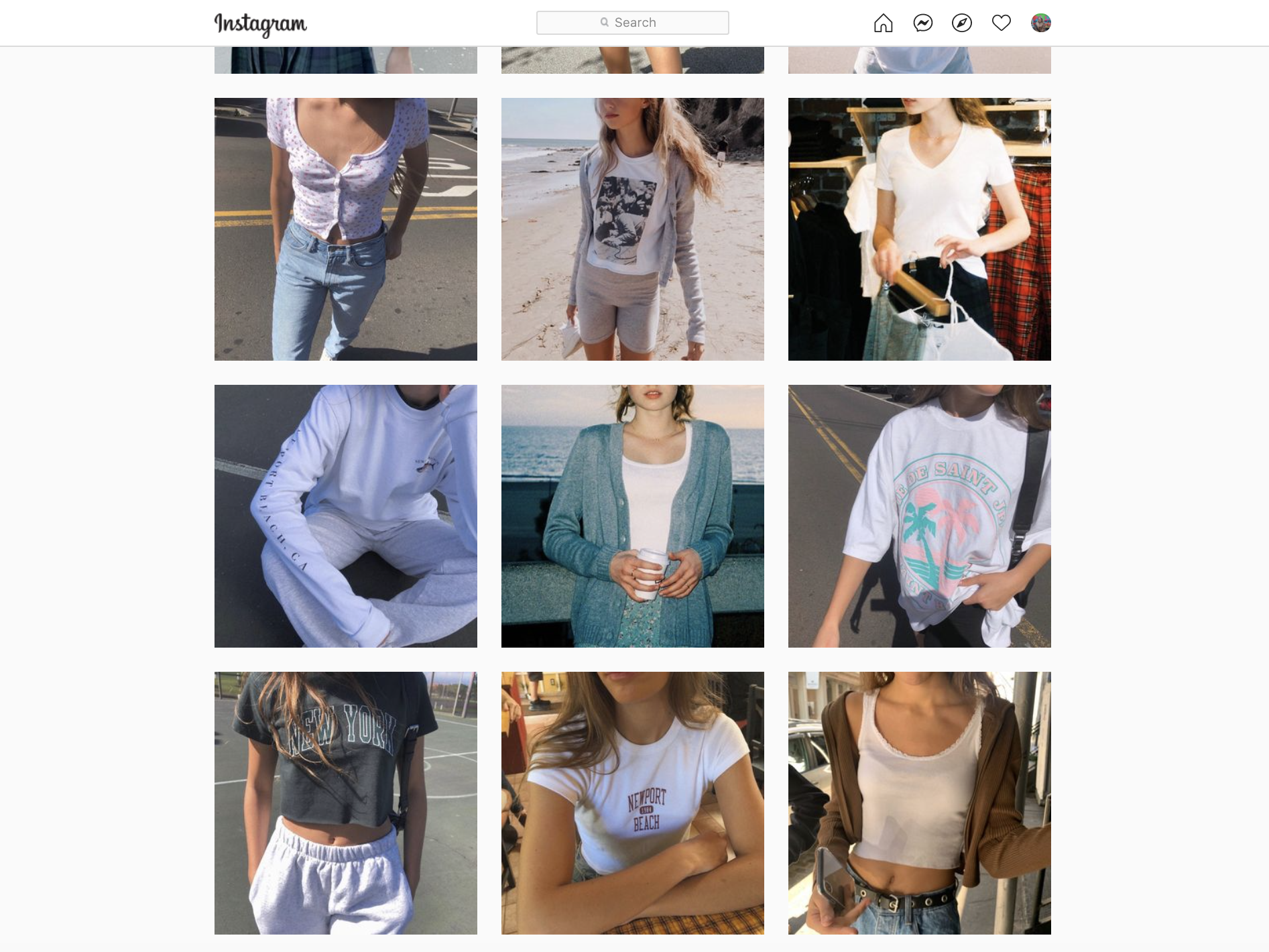 Brandy Melville's Instagram grid, showing various thin, white girls