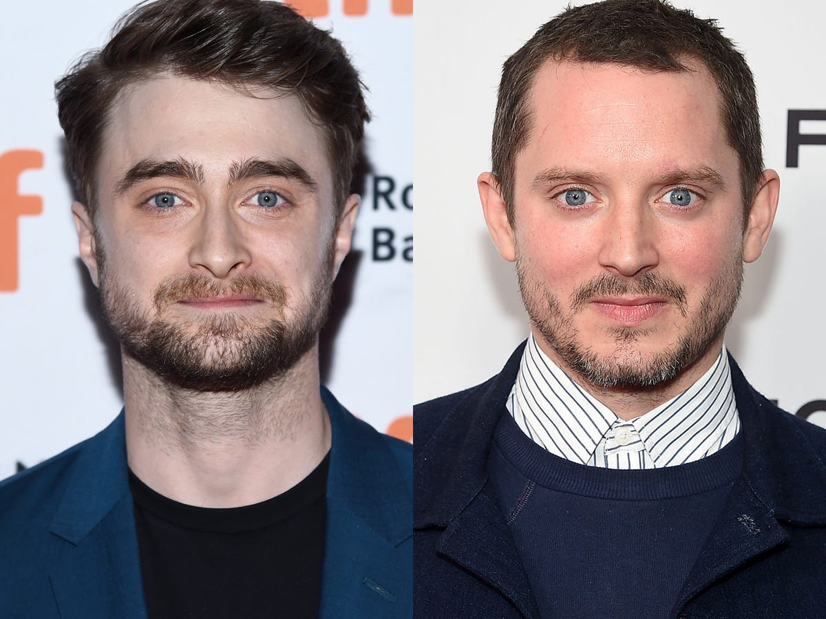 On the left: Daniel Radcliffe in September 2019. On the right: Elijah Wood in April 2019.