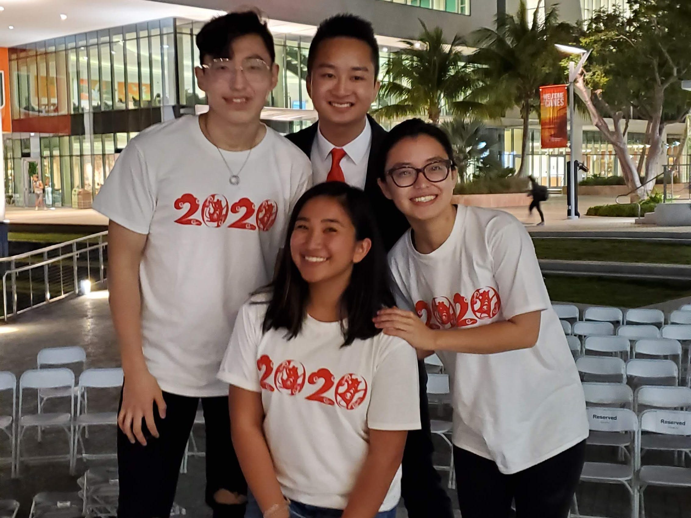 Students from the Asian American Students Association pose at a University of Miami campus event.