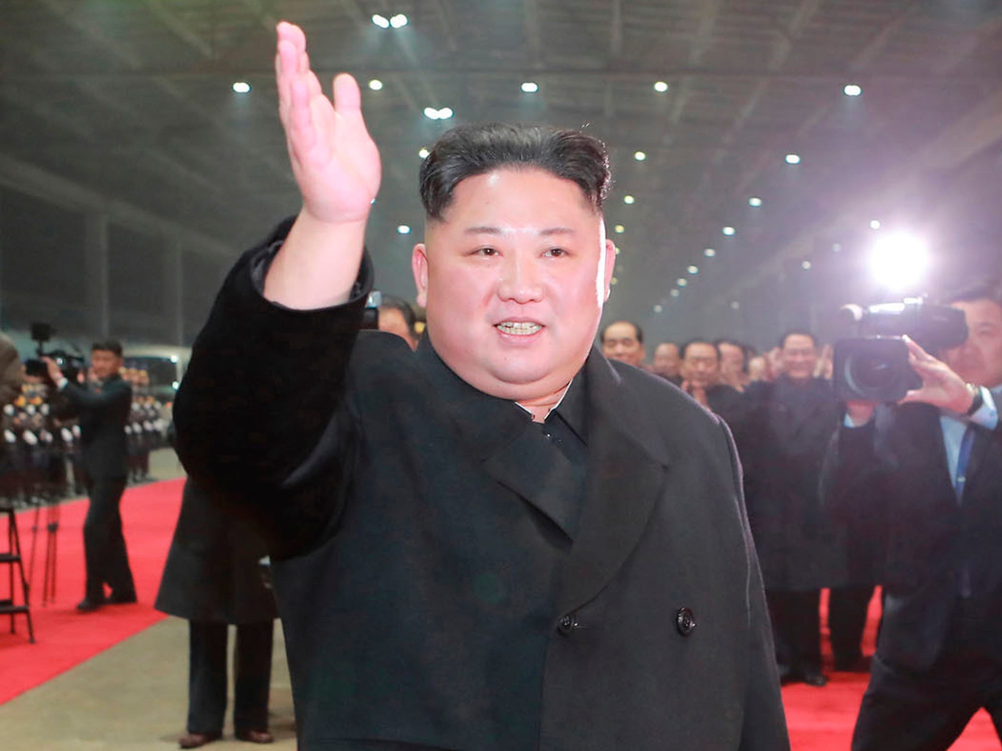 In this March 5, 2019, photo provided by the North Korean government,  North Korean leader Kim Jong Un arrives at Pyongyang station after his visit to Vietnam, in Pyongyang. The content of this image is as provided and cannot be independently verified. Korean language watermark on image as provided by source reads: "KCNA" which is the abbreviation for Korean Central News Agency. (Korean Central News Agency/Korea News Service via AP)