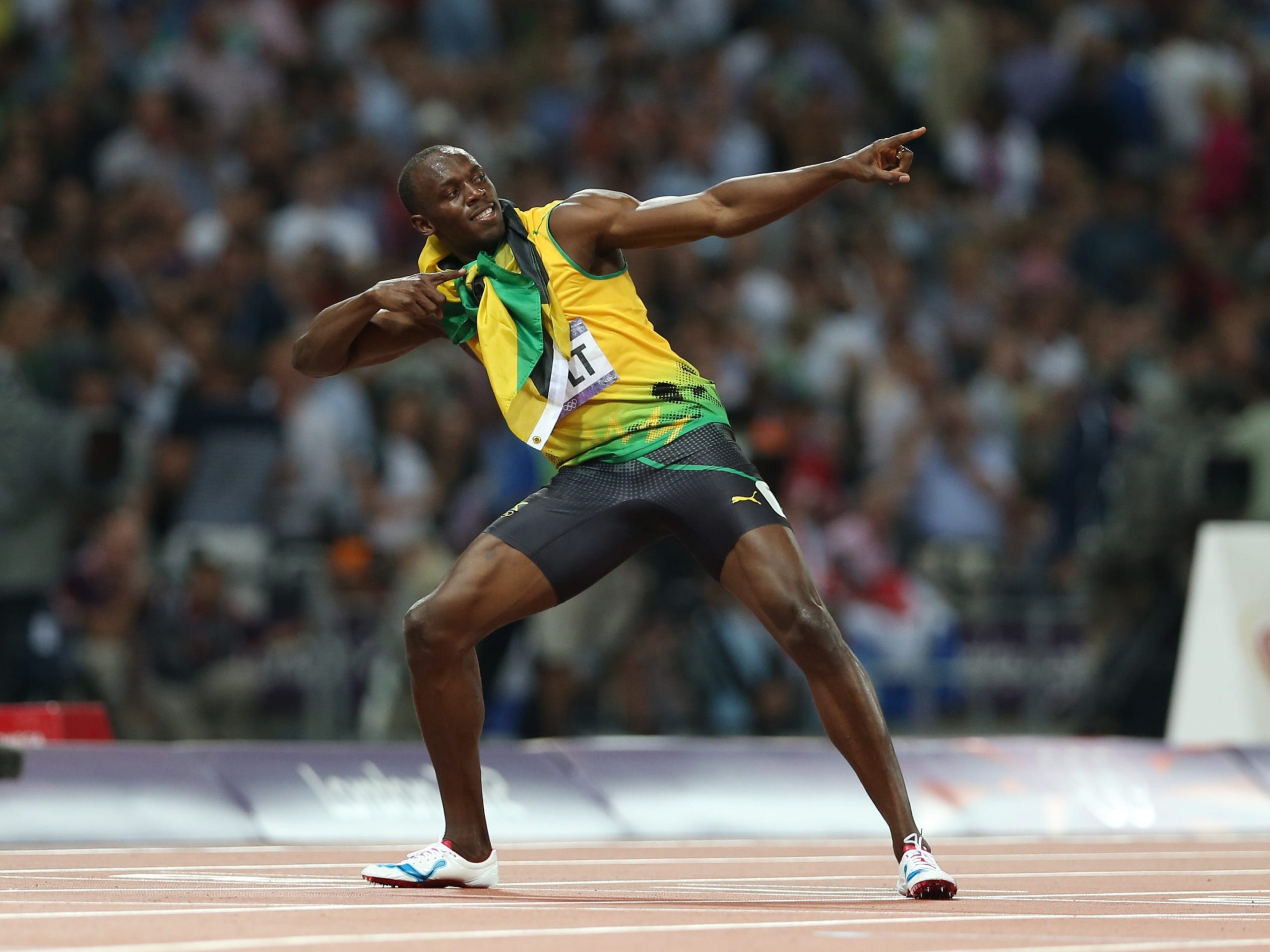 Usain Bolt celebrates at the 2012 Olympics