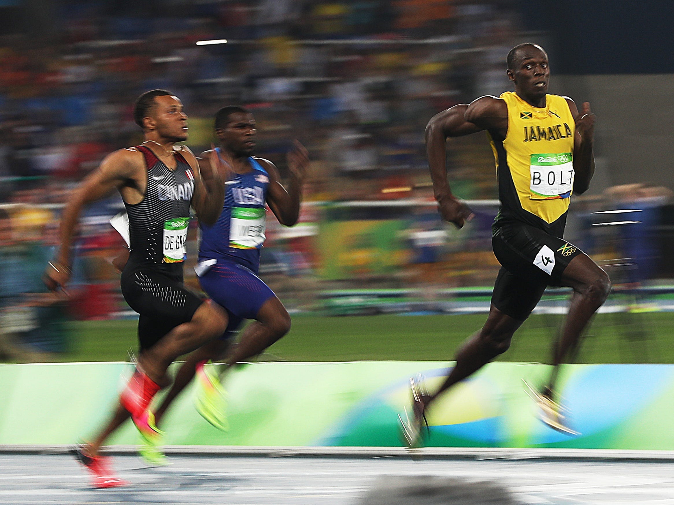 Usain Bolt at the 200 meter semifinals at Rio 2016