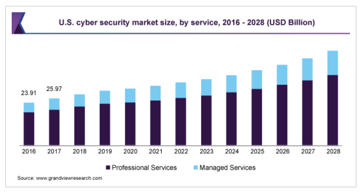 cybersecurity revenue growth bar chart
