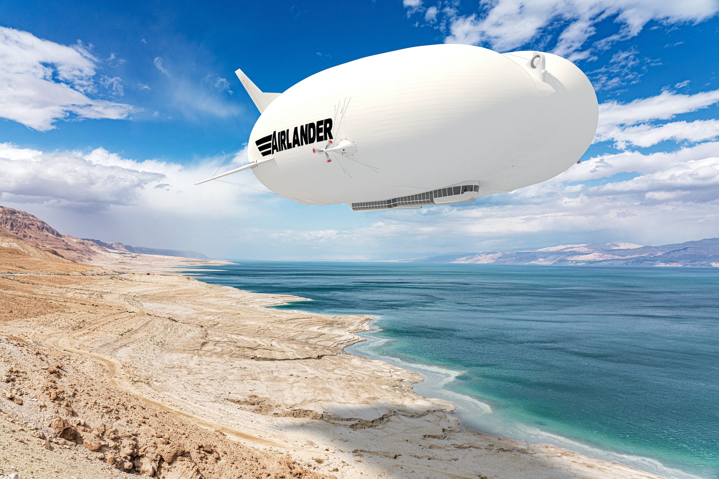 The Airlander 10 over the coast