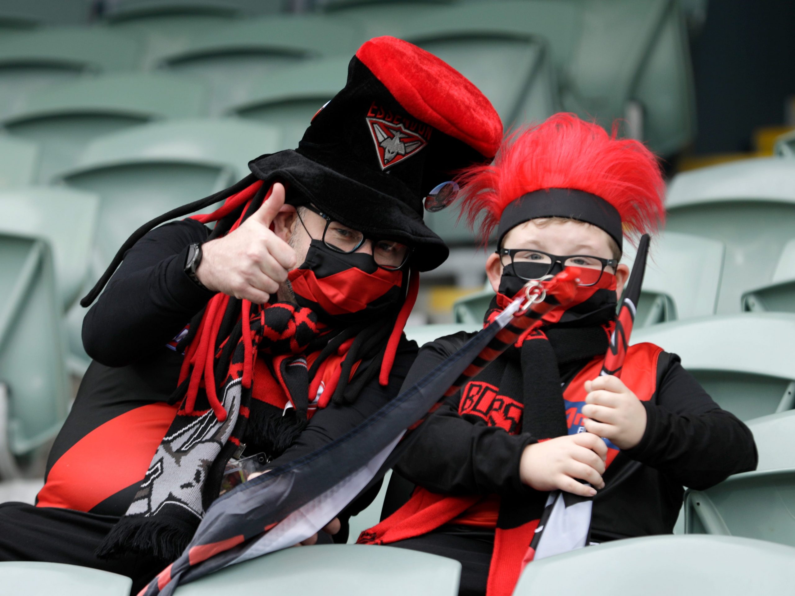 Fans arrive for the 2021 AFL First Elimination Final match between the Western Bulldogs and the Essendon Bombers at University of Tasmania Stadium on August 29, 2021 in Launceston, Australia.