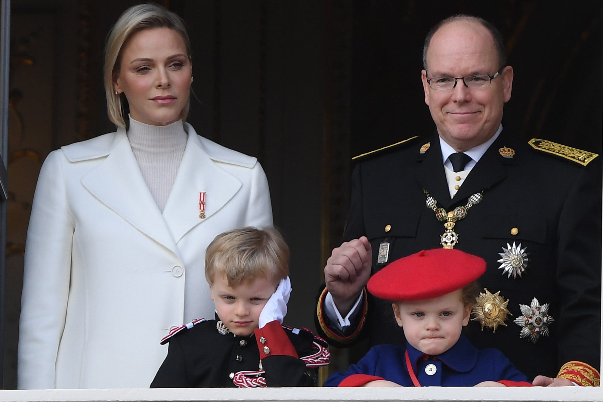 Princess Charlene of Monaco, Prince Albert II of Monaco, Prince Jacques of Monaco and Princess Gabriela of Monaco attend the Monaco National Day on November 19, 2019 in Monte-Carlo, Monaco.