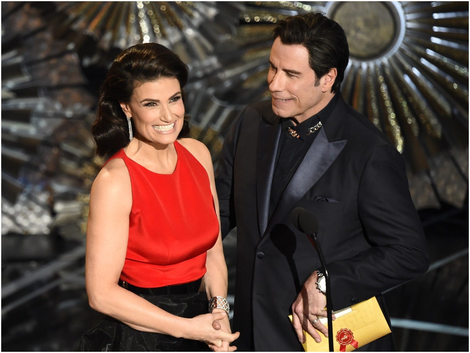 Idina Menzel and John Travolta at the 2015 Oscars