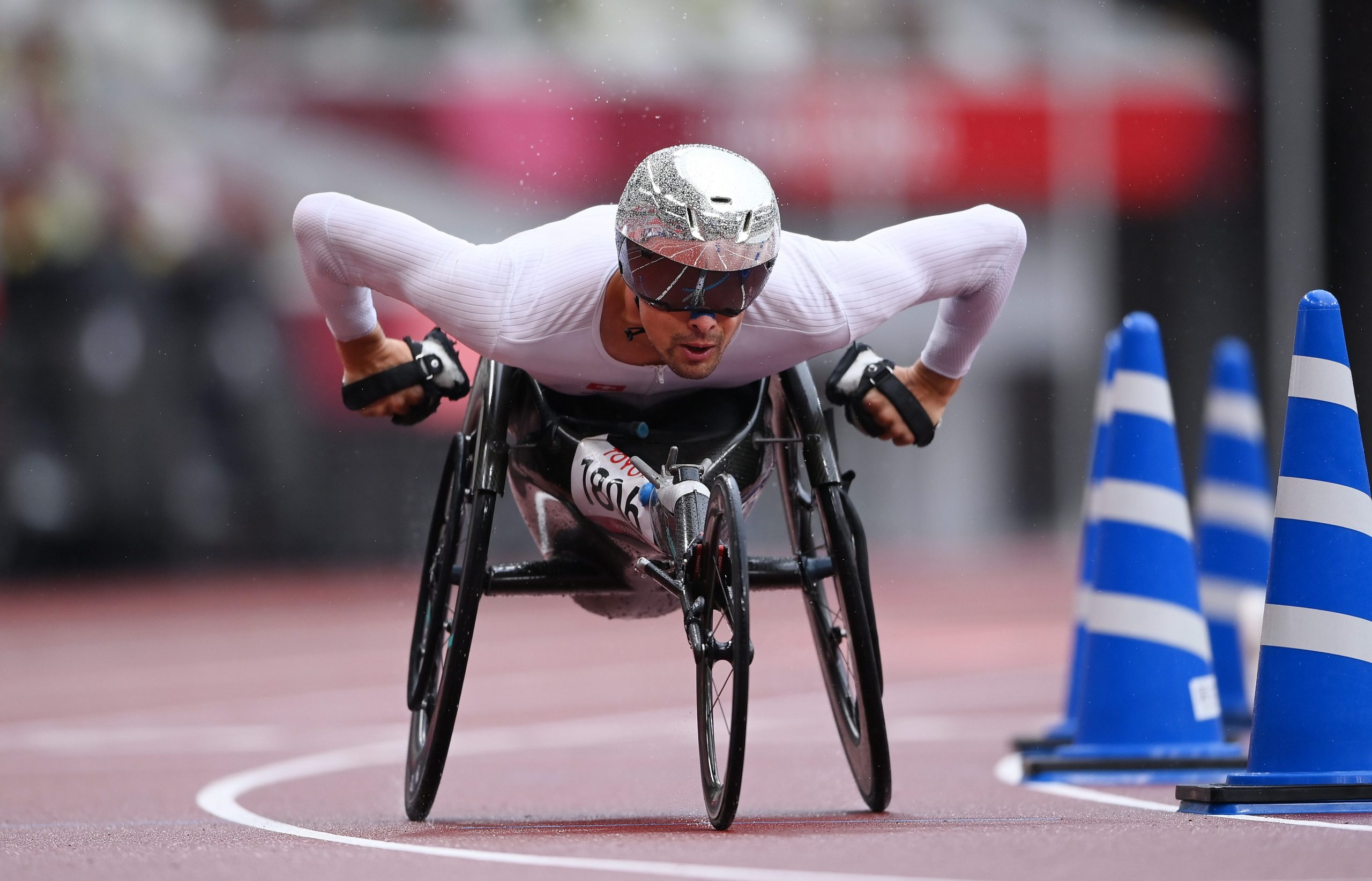 Marcel Hug of Team Switzerland in the men's marathon T52 at the 2020 Tokyo Paralympics.