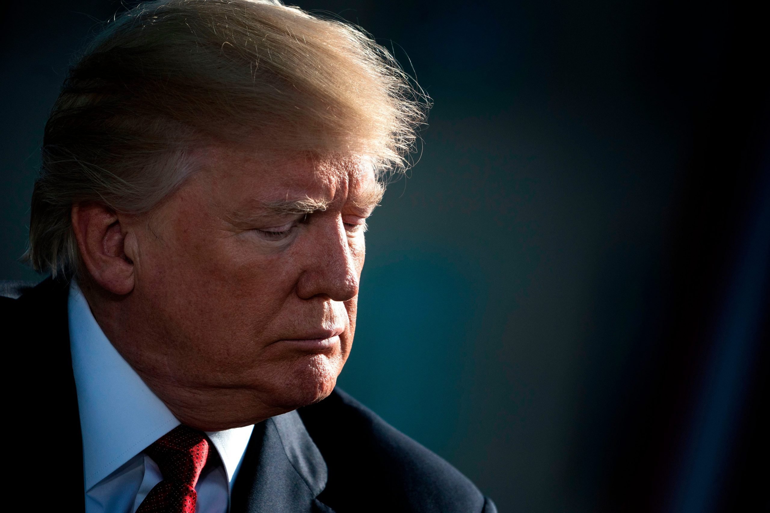 Donald Trump waits to speak during a memorial service at the Pentagon for the 9/11 terrorist attacks September 11, 2017 in Washington, DC.