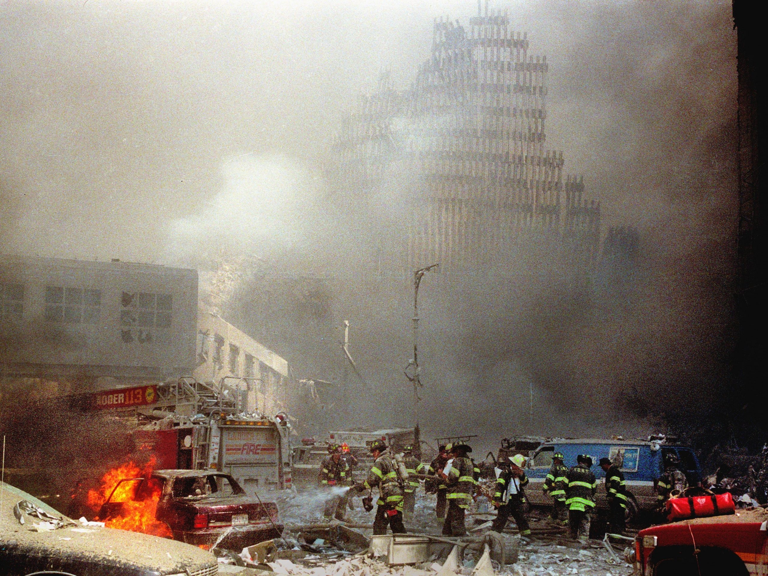 A smoldering pile at Ground Zero.