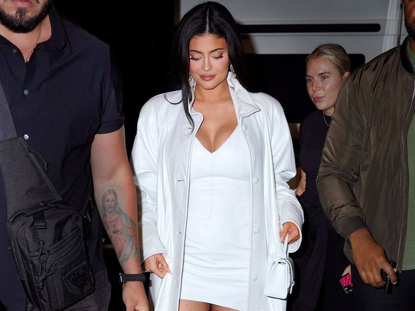 Kylie Jenner wears a white maternity outfit in New York City on September 8, 2021.