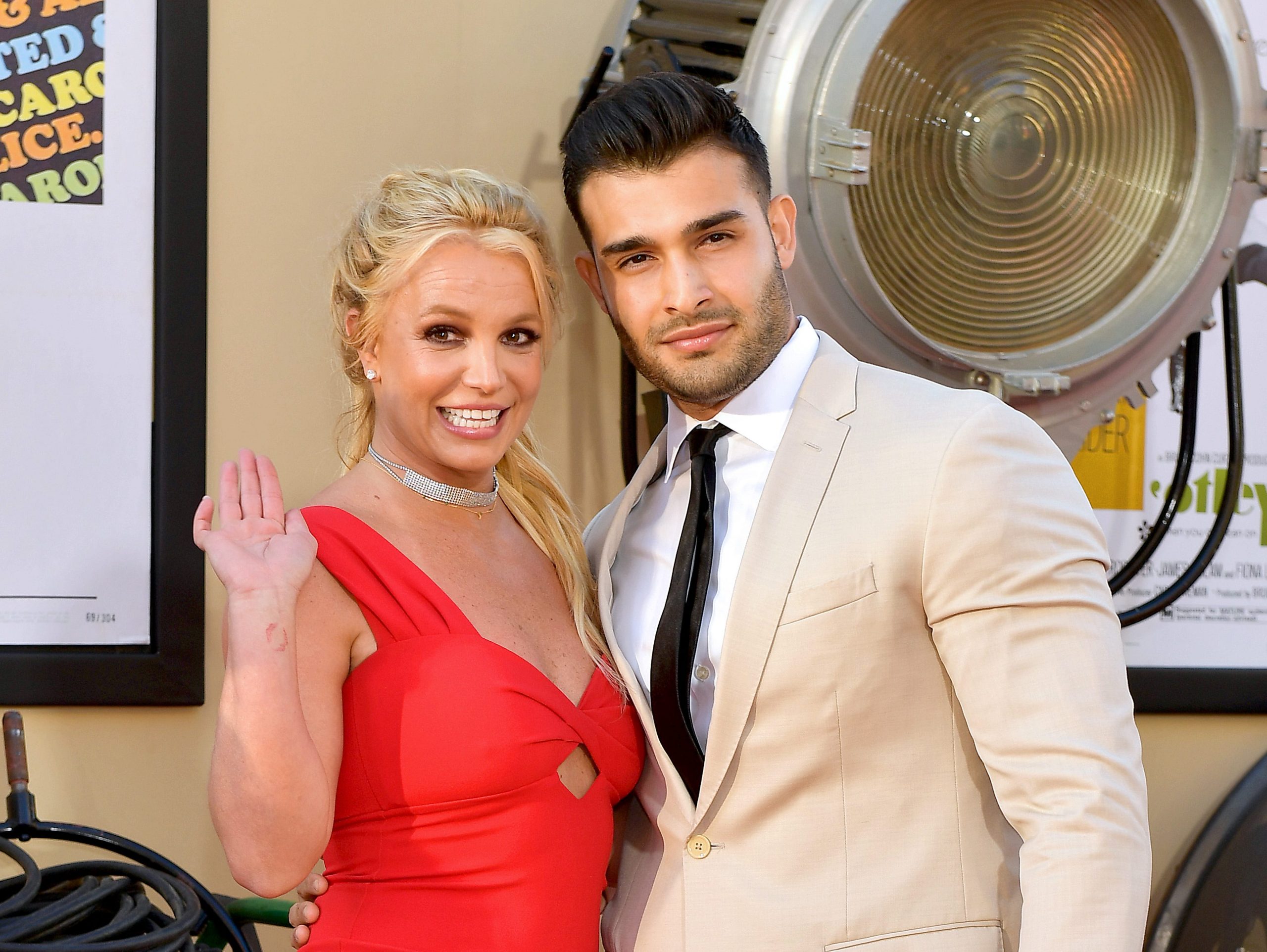 Britney Spears and Sam Asghari attend Sony Pictures' "Once Upon A Time...In Hollywood" Los Angeles Premiere on July 22, 2019 in Hollywood, California.