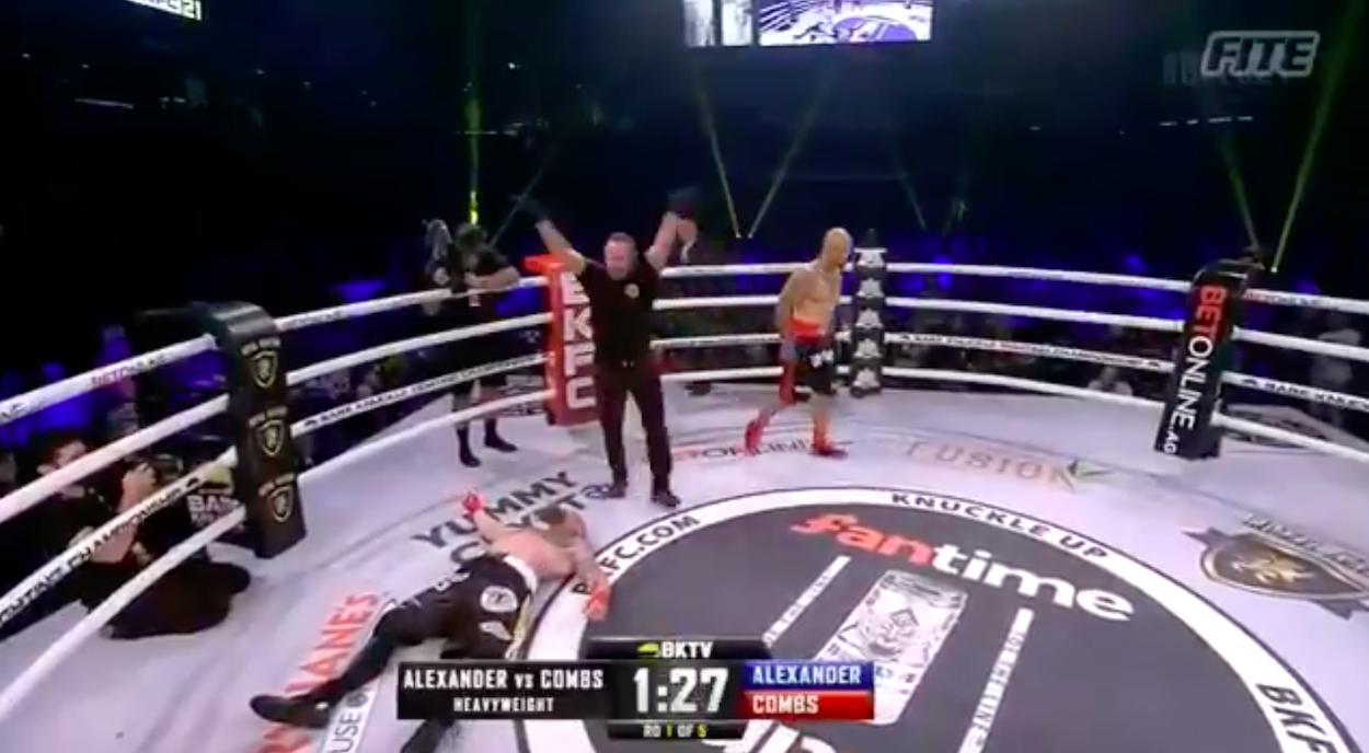 Houston Alexander walks off after concussing his BK FC opponent.