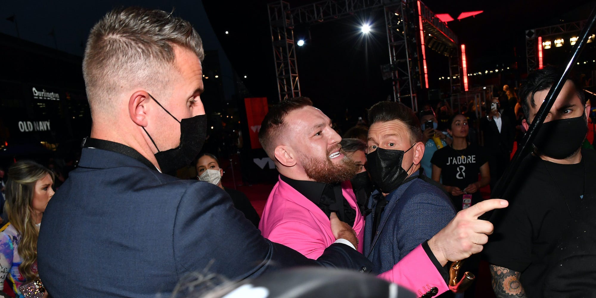 Conor McGregor reacts during his altercation with Machine Gun Kelly.