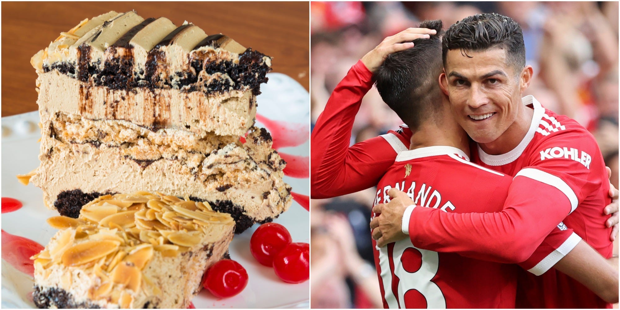 Cristiano Ronaldo, a piece of butterscotch cake